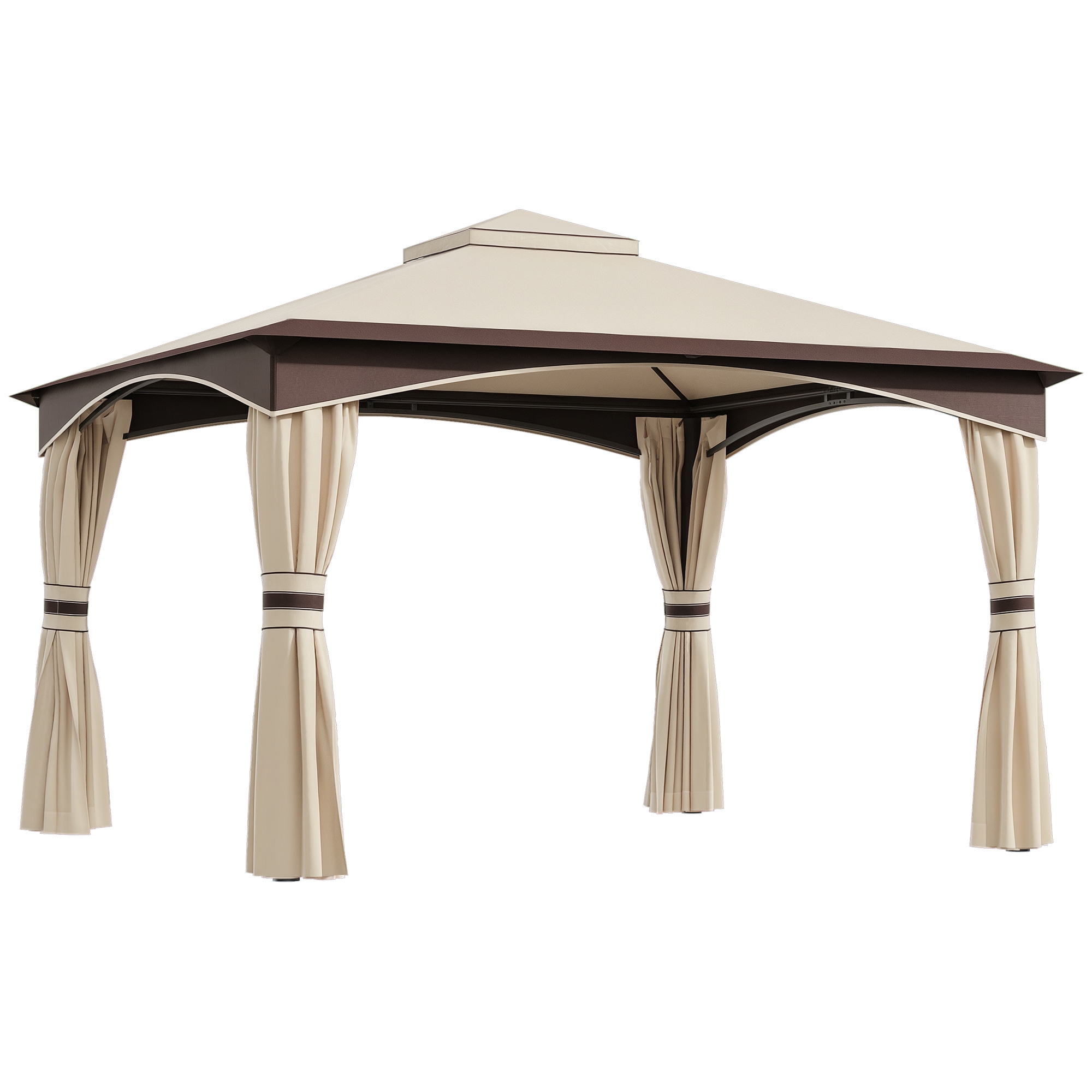 Outsunny 10' x 12' Outdoor Gazebo with Netting, Patio Gazebo Canopy with 2-Tier Soft Top Roof and Steel Frame for Lawn, Garden, Backyard and Deck