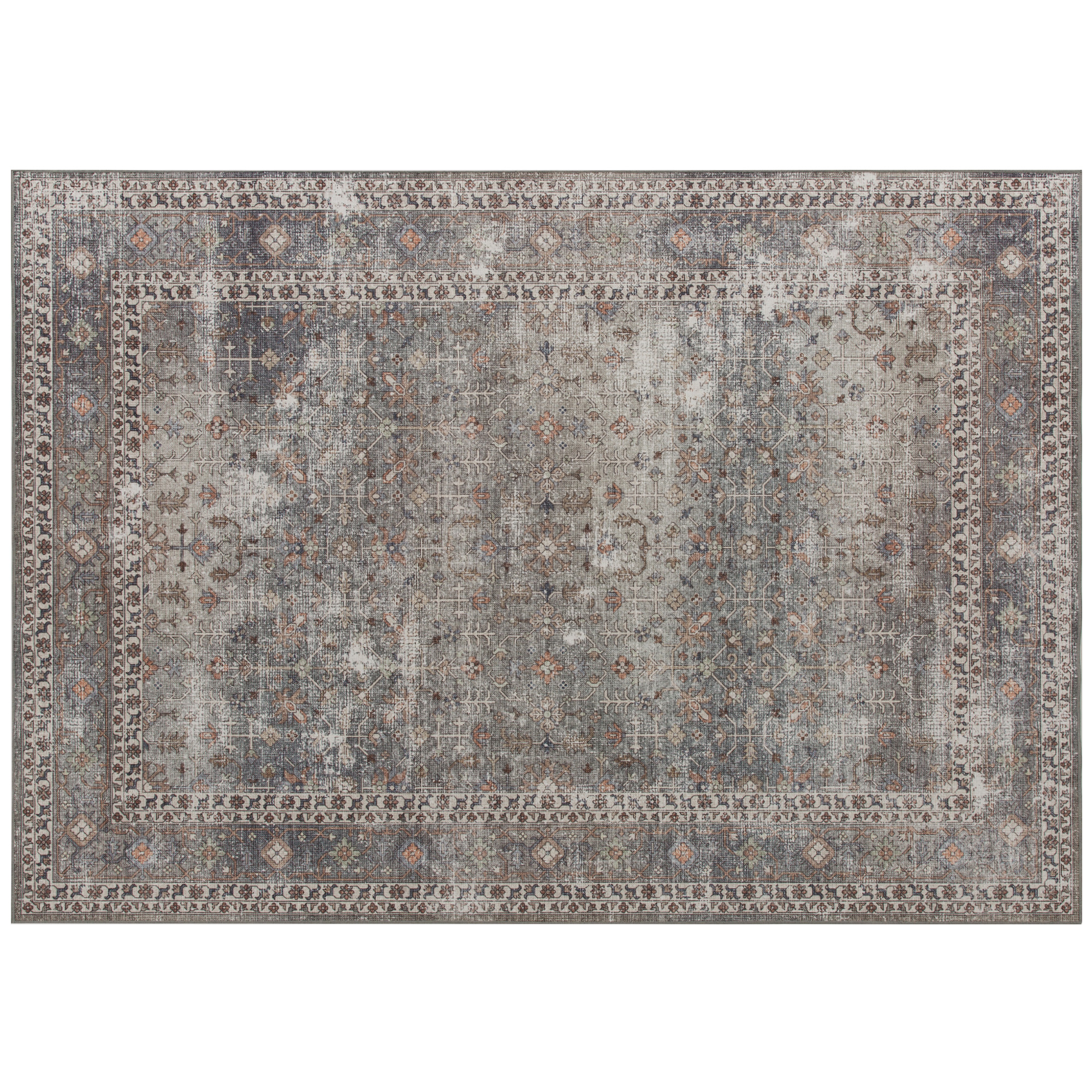 HOMCOM Machine Washable Area Rug 4x6, Non-Slip Traditional Floor Cover Foldable Carpet for Living Room, Dark Mixed-Brown