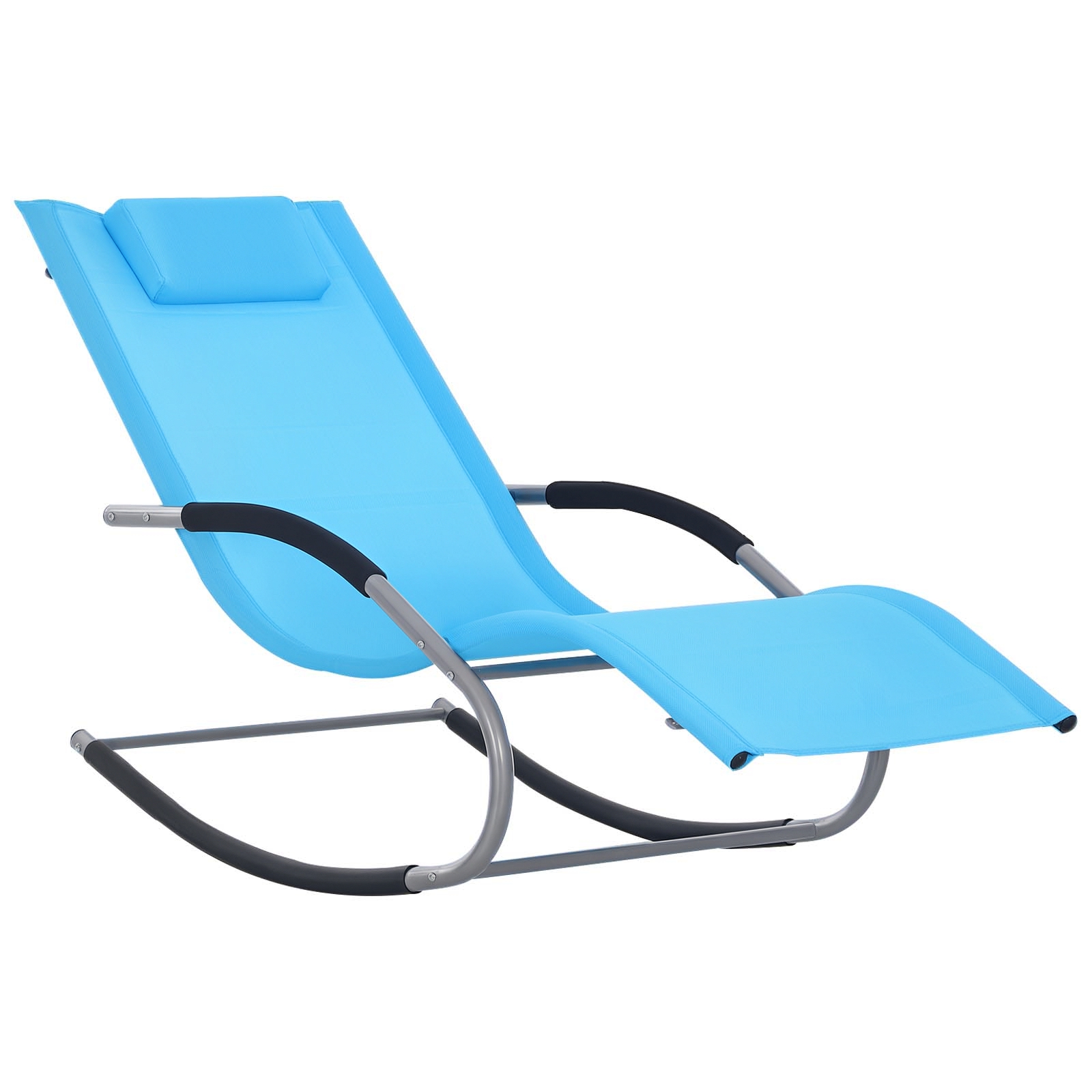Outsunny Zero Gravity Rocking Chair Outdoor Chaise Lounge Chair Recliner Rocker with Detachable Pillow and Weather-Fighting Fabric for Patio, Deck, Po