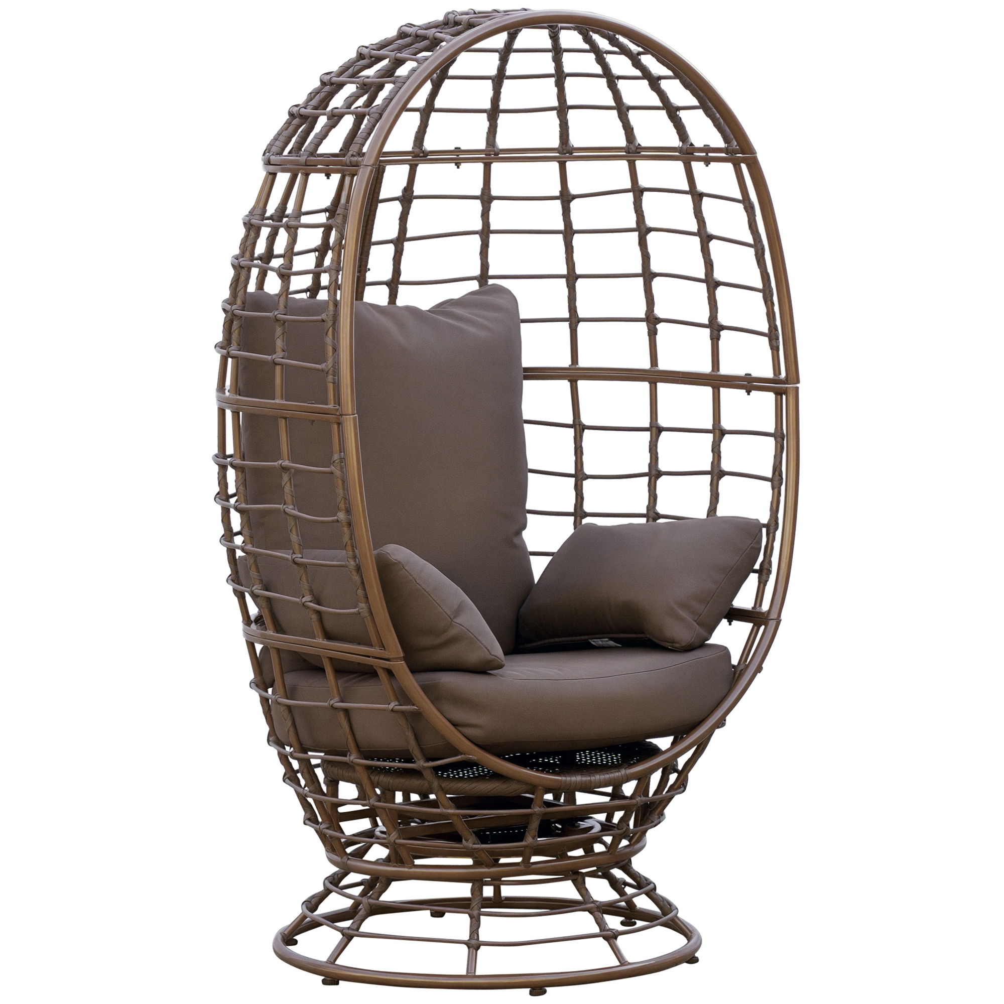 Outsunny Wicker Egg Chair, 360 Rotating Indoor Outdoor Boho Basket Seat with Cushion and Pillows for Backyard, Porch, Patio, Garden, Handwoven All-Wea