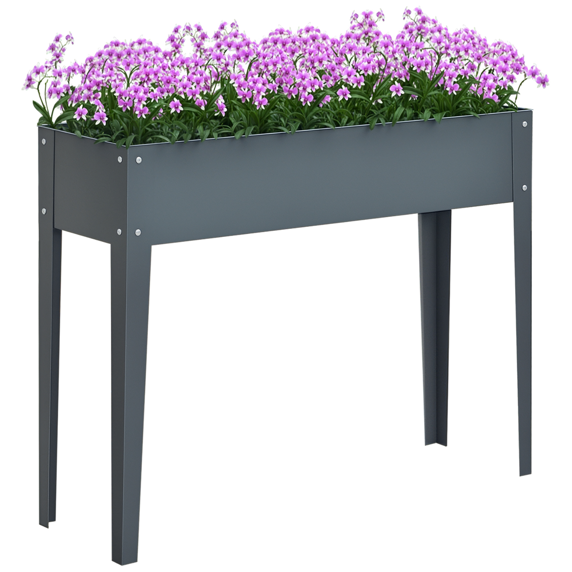 Outsunny Metal Raised Garden Bed, Elevated Planter Box with Legs and Drain Holes, 39" x 12" x 32", Dark Gray