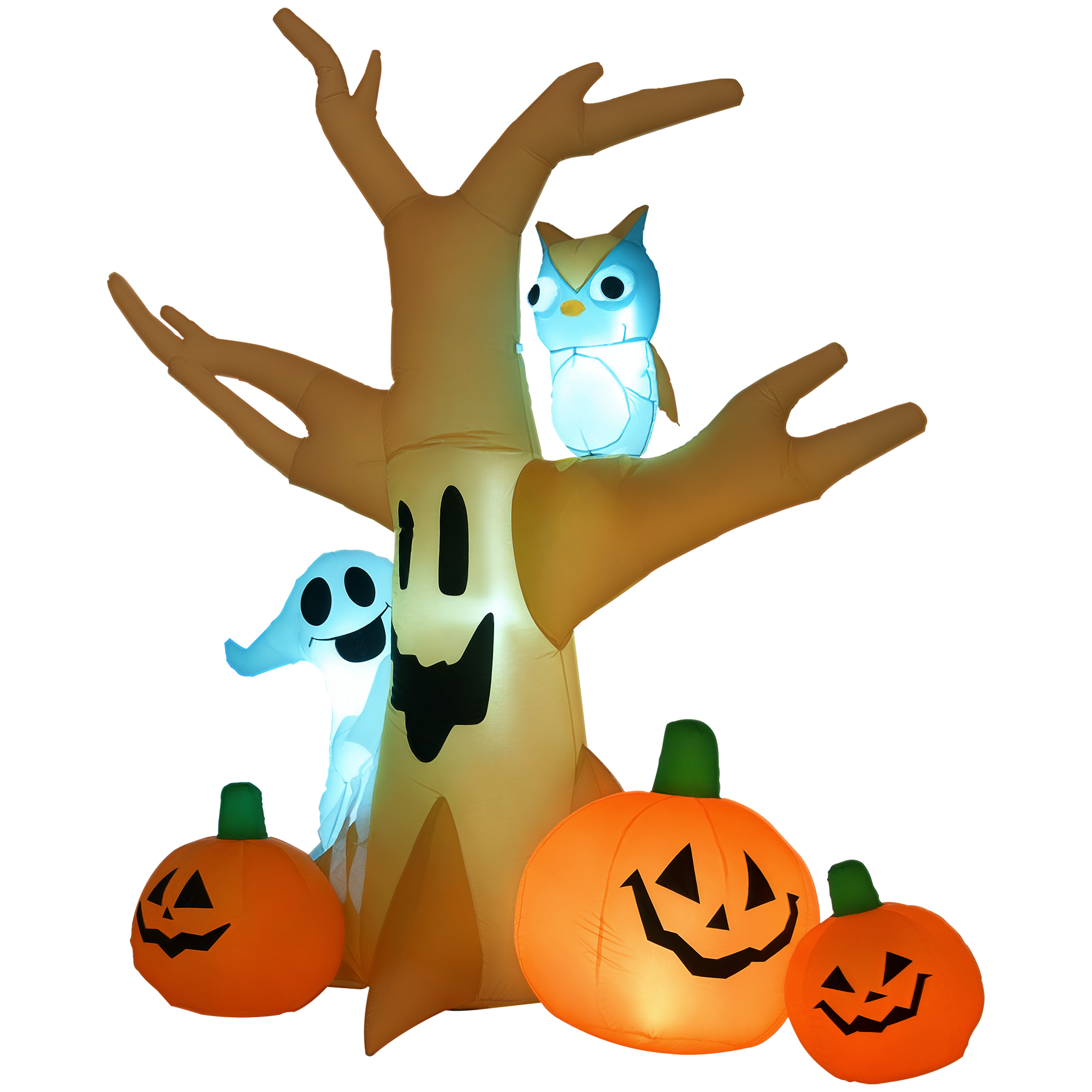 HOMCOM 7.5' Tall Lighted Halloween Inflatables Outdoor Decorations Haunted Tree With Owl, Ghost, Pumpkins, Blow Up LED Yard Decor for Garden, Lawn, Pa