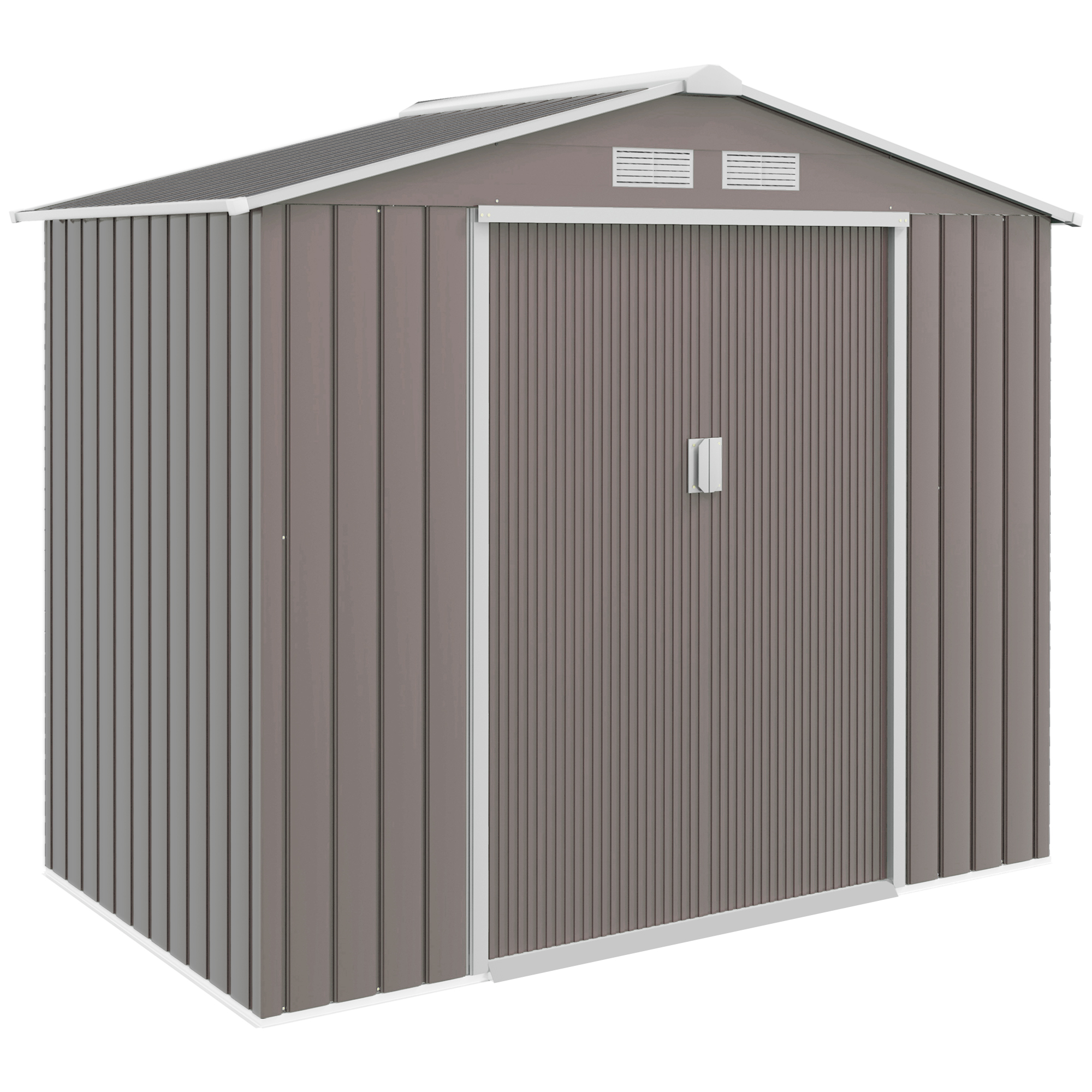 Outsunny 7' x 4' Outdoor Storage Shed, Garden Tool Metal Shed with Foundation Kit, Double Lockable Door, Air Vents and Sloping Roof, for Backyard, Pat
