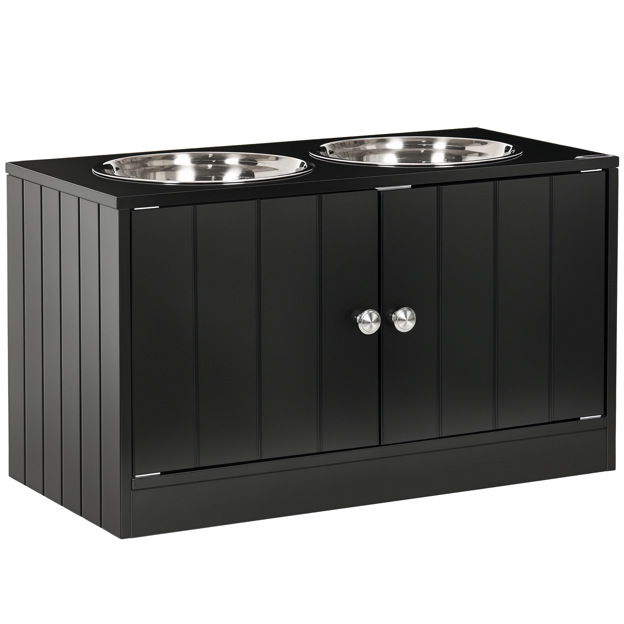 PawHut Large Elevated Dog Bowls with Storage Cabinet Containing Large 44L Capacity, Raised Dog Bowl Stand Pet Food Bowl Pet Feeding Station, Black