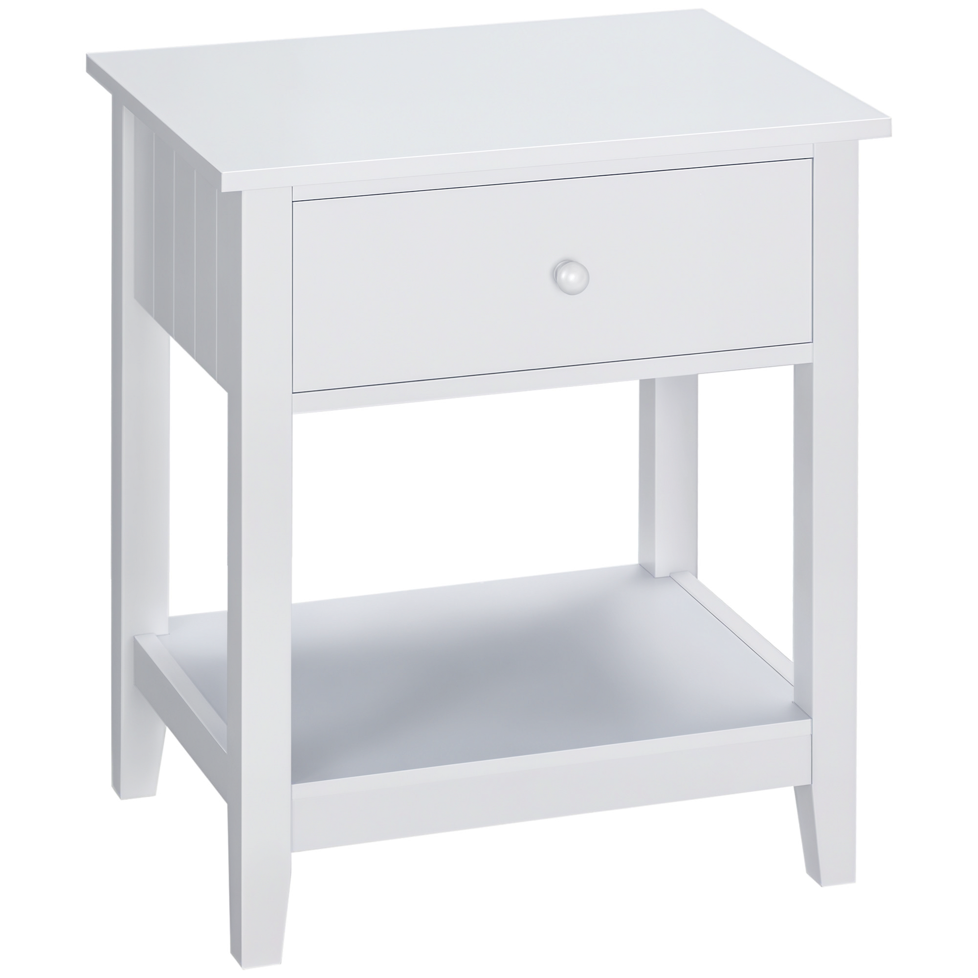 HOMCOM Modern Side Table for Living Room, End Table, 2-tier Side Table with Drawer and Storage Shelf, White