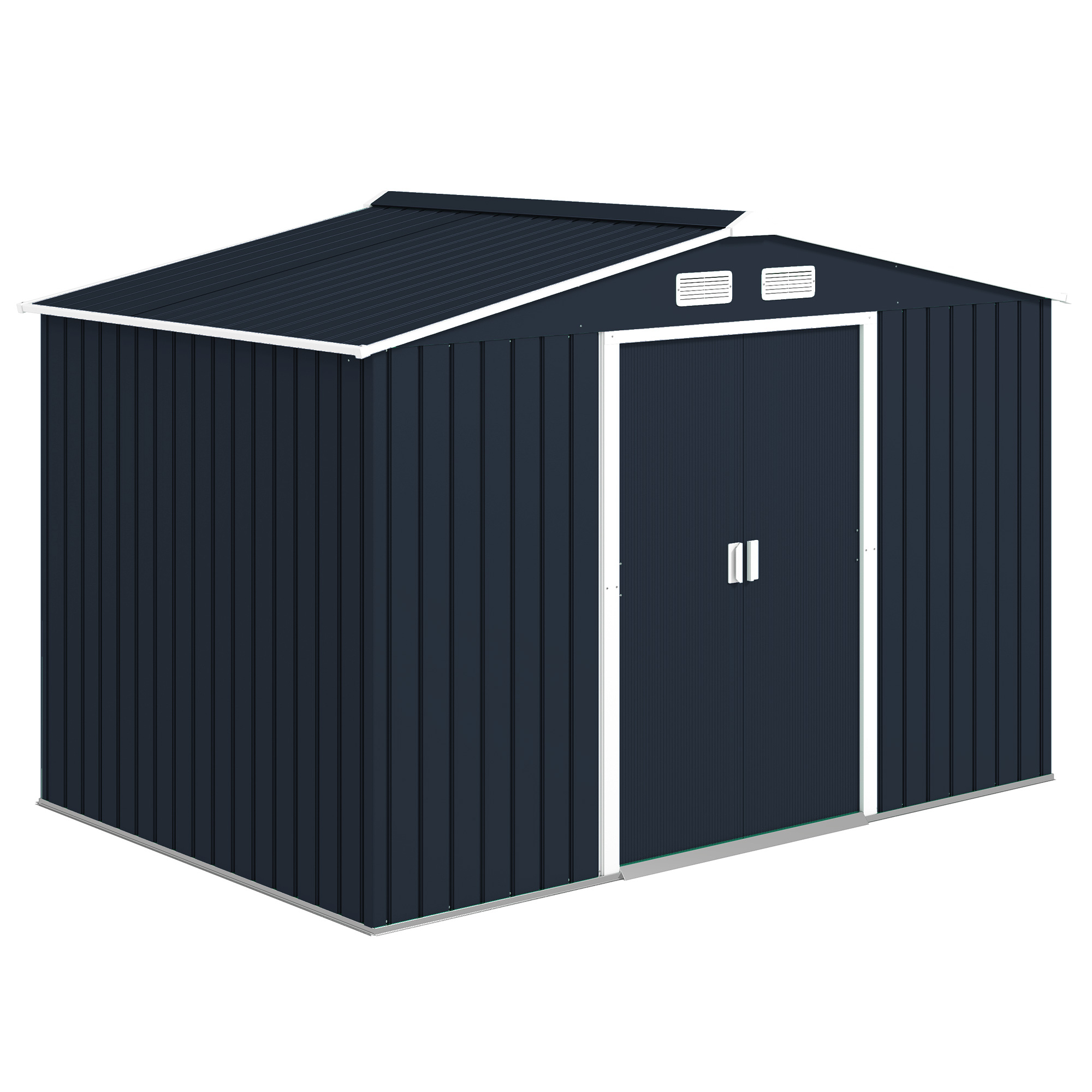 Outsunny 9' x 6' Outdoor Storage Shed, Garden Tool Metal Shed with Foundation Kit, Double Lockable Door, Air Vents and Sloping Roof, for Backyard, Pat