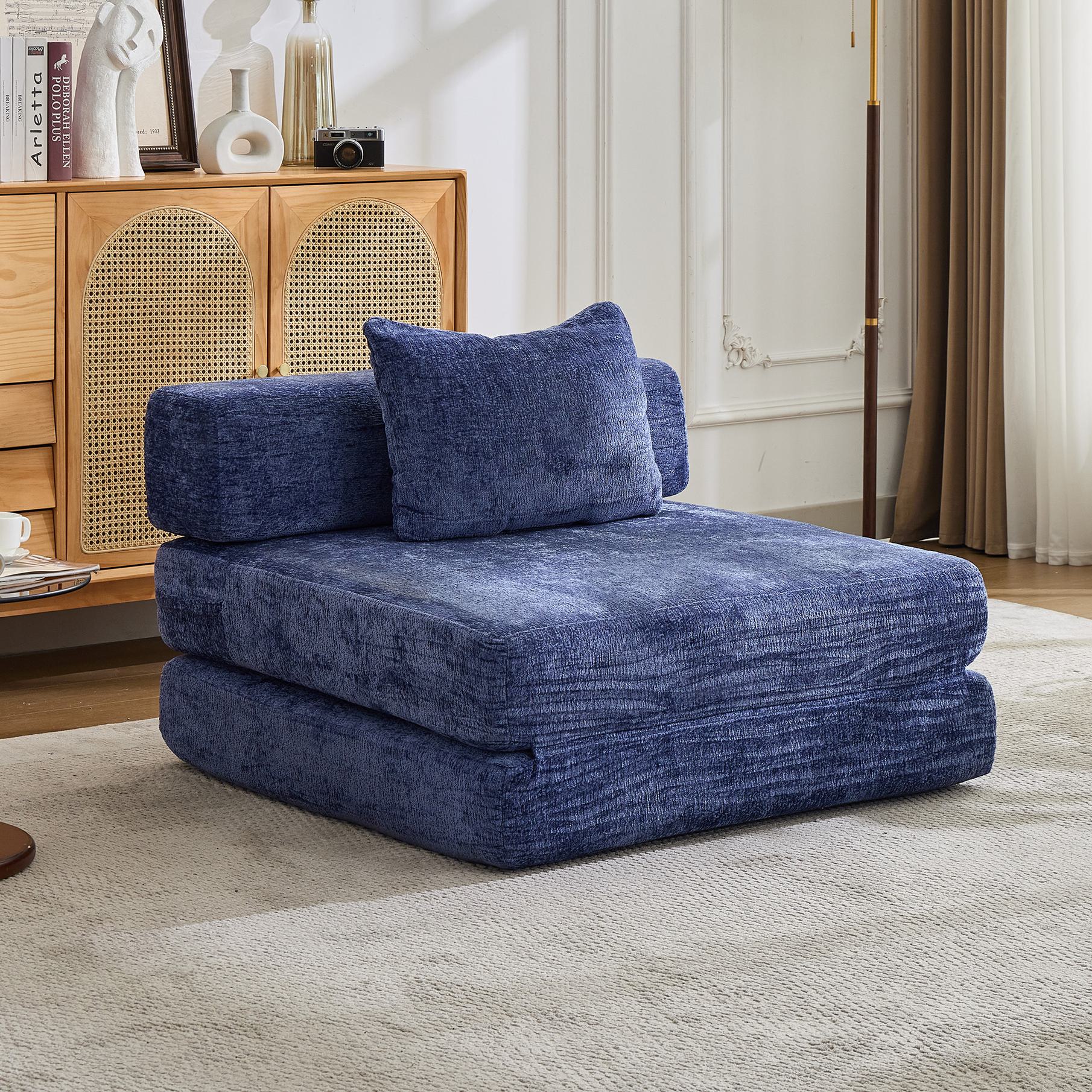 Compressed Sofa Convertible Floor Sofa Bed with Fixed-Shape Frame, Chenille Fabric, Modular Sofas for Small Spaces Single Chaise Longue for Apartments