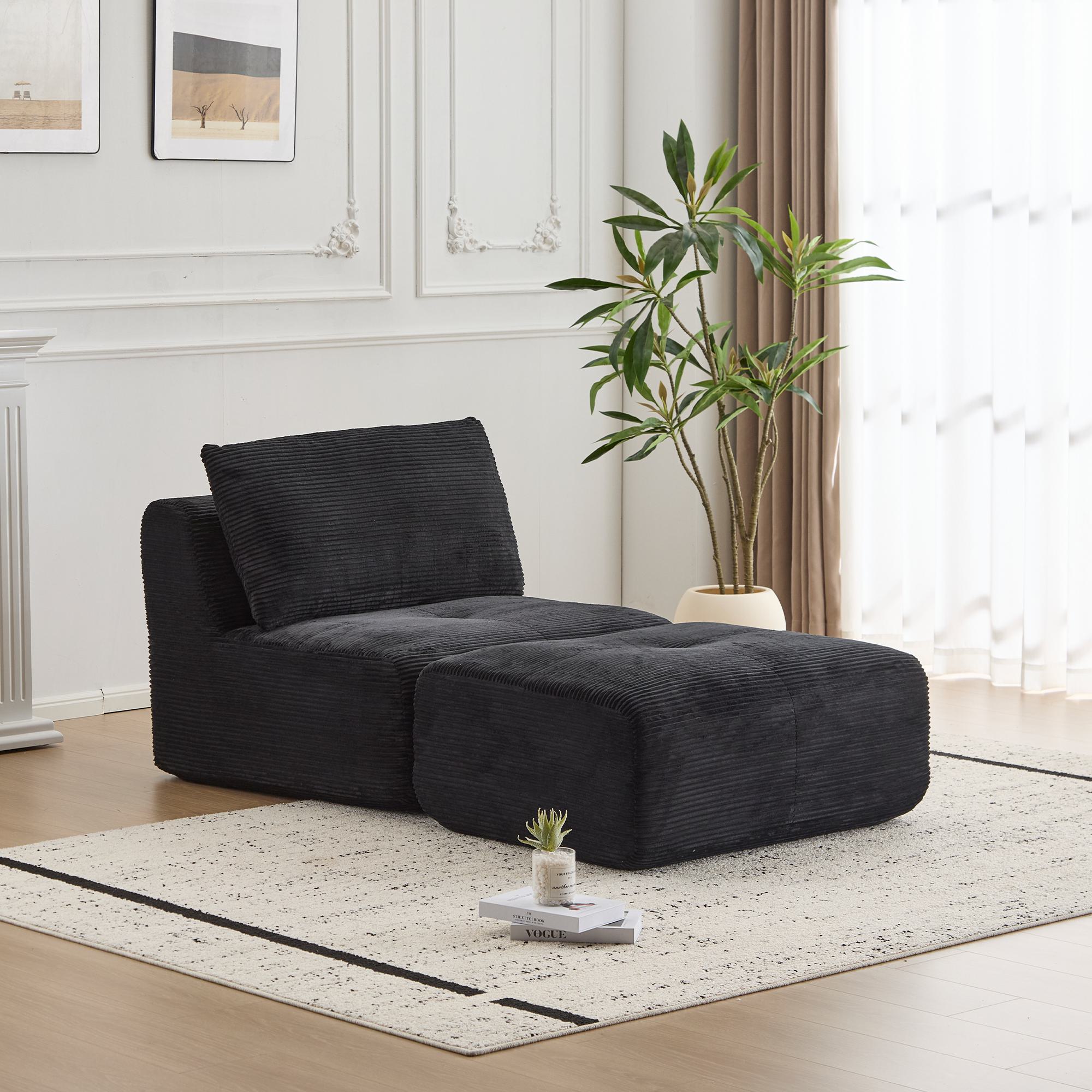 Compressed Sofa Modern Memory Foam with Movable Ottoman, Corduroy Fabric, Modular Sofas for Small Spaces Single Chaise Longue for Apartments, 71" L x