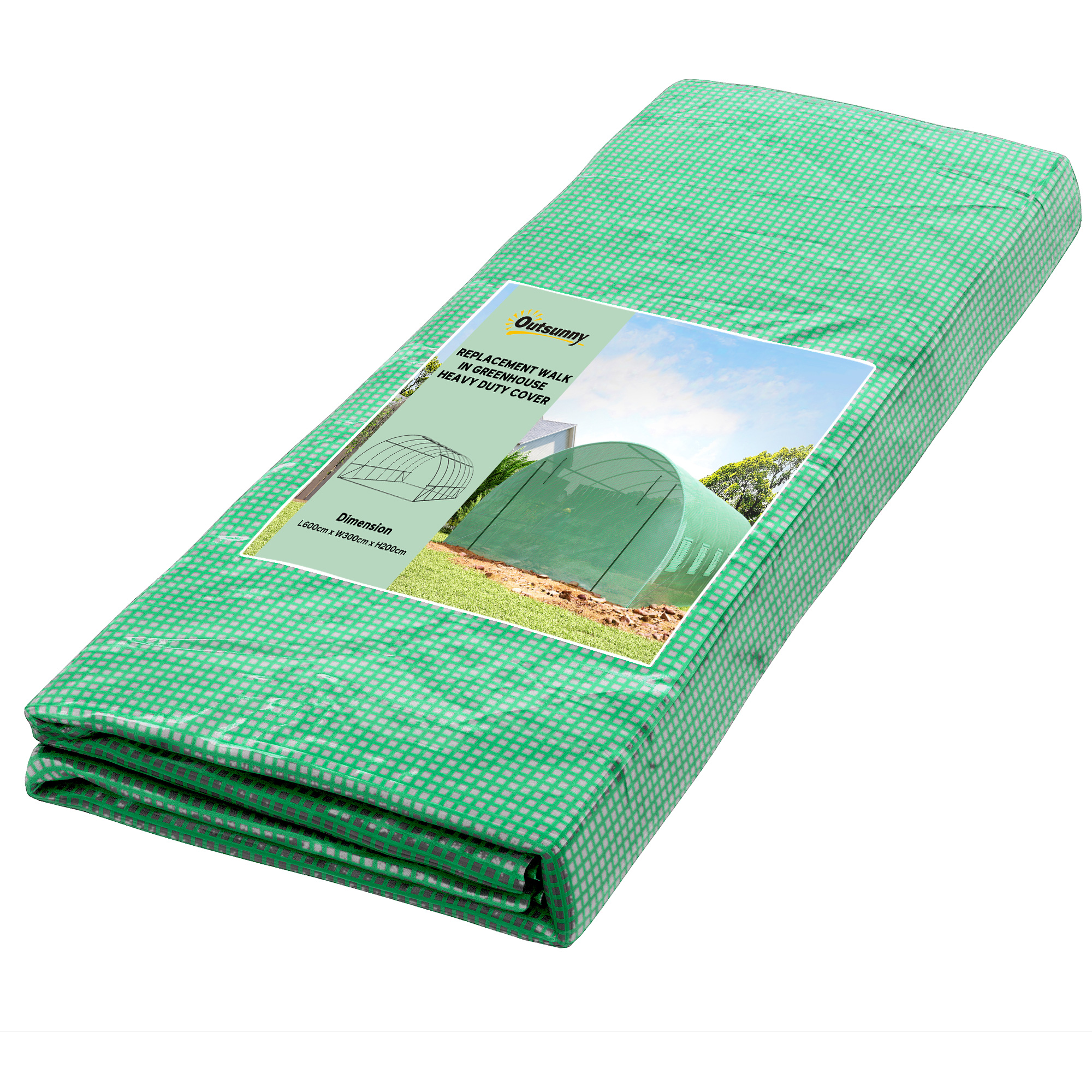 Outsunny 19.7' x 9.8' x 6.6' Plastic Greenhouse Cover Replacement, Heavy Duty Waterproof Tarp for Hoop House, Sheeting with 12 Windows, Door & Reinfor