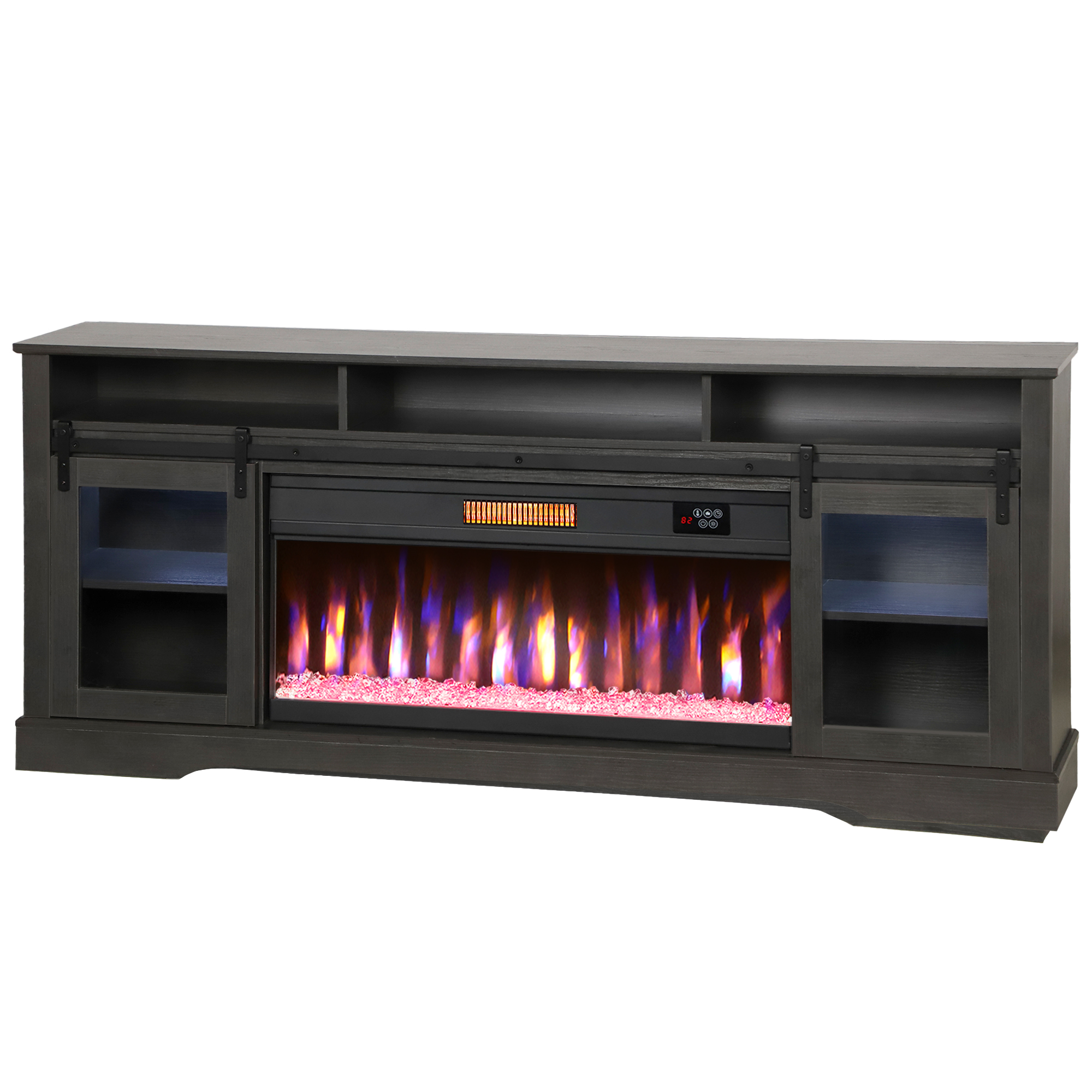 HOMCOM Fireplace TV Stand for TVs Up to 80 Inch, TV Console with Electric Fireplace, Open Storage and Side Cabinets, Gray
