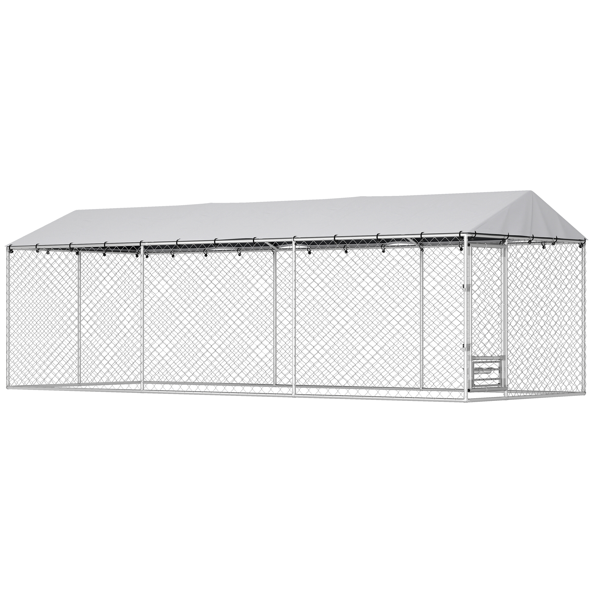 PawHut Dog Kennel Outdoor Dog Run Waterproof UV-Resist Cover Lockable Door Adjustable Bowls 20 x 7.5 x 6.5ft