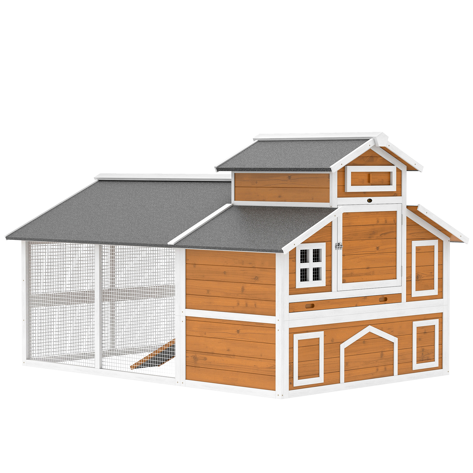 PawHut 79"L Chicken Coop with Run for 6 Chickens, Wooden Chicken House with Nesting Boxes and Pull-Out Tray