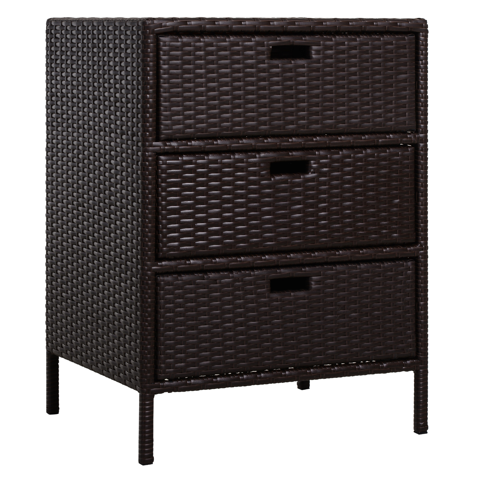 Outsunny Patio PE Rattan Storage Cabinet, Wicker Pool Cabinet Organizer, Outdoor Towel Rack for Pool with 3 Drawers, Brown