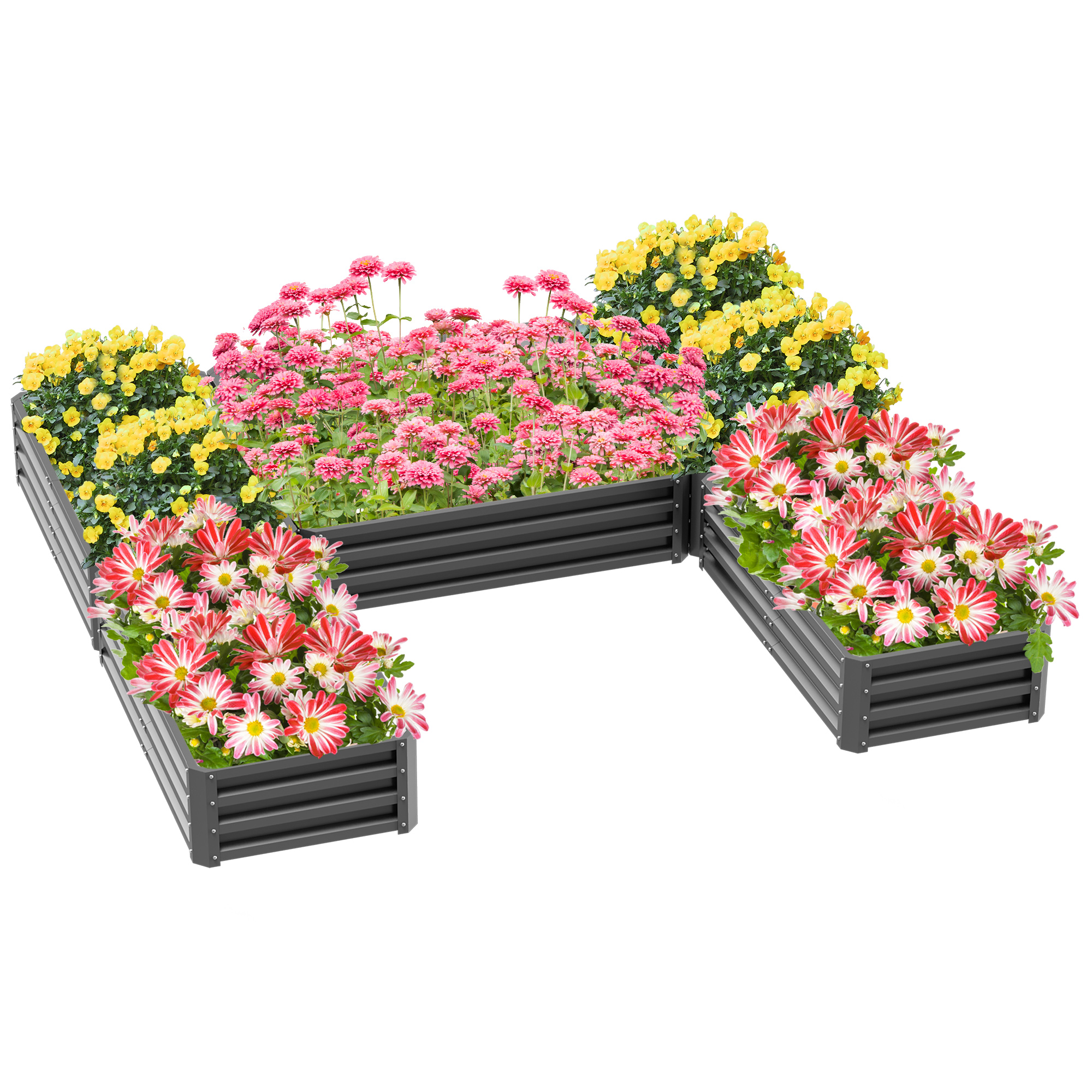 Outsunny Steel Raised Garden Bed, Set of 5 Large Box Planters for Outdoor Plants Vegetables Flowers Herbs, 8x8x1ft, Gray