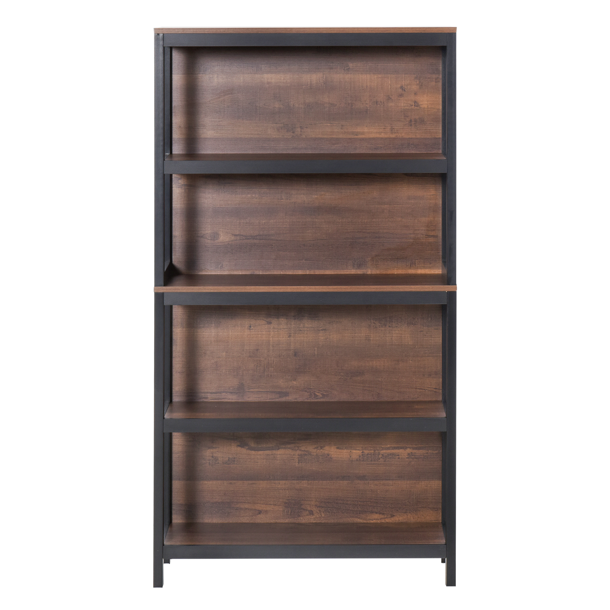HOMCOM Shelves for Storage, 4 Tier Bookshelf Utility Organizer with Back Support and Anti-Topple Design, Walnut/Black