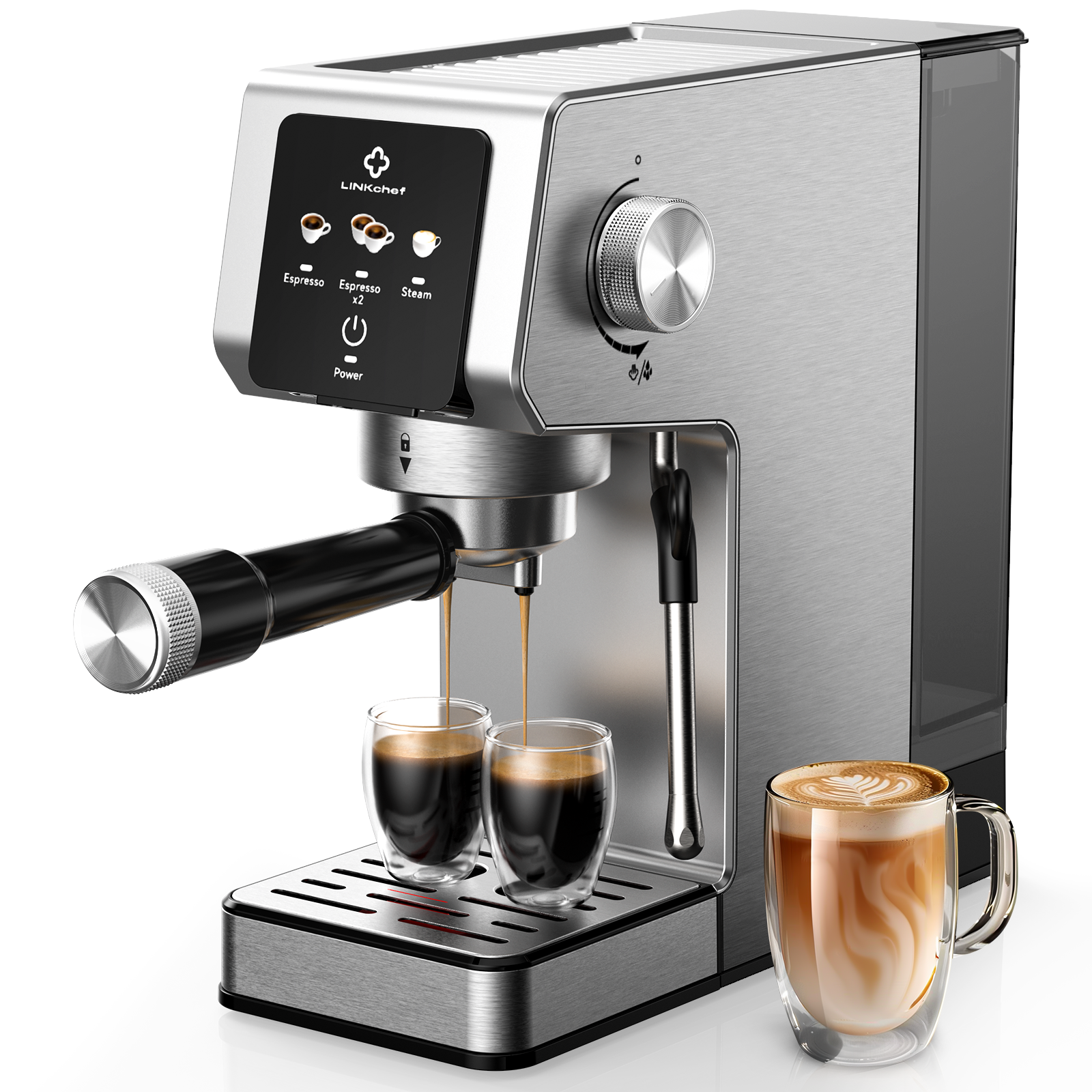 Compact 20-Bar Espresso Machine with Milk Frother, Professional Coffee Maker for Home Kitchens, 11.5" L x 5.5" W x 12" H, Black+Silver
