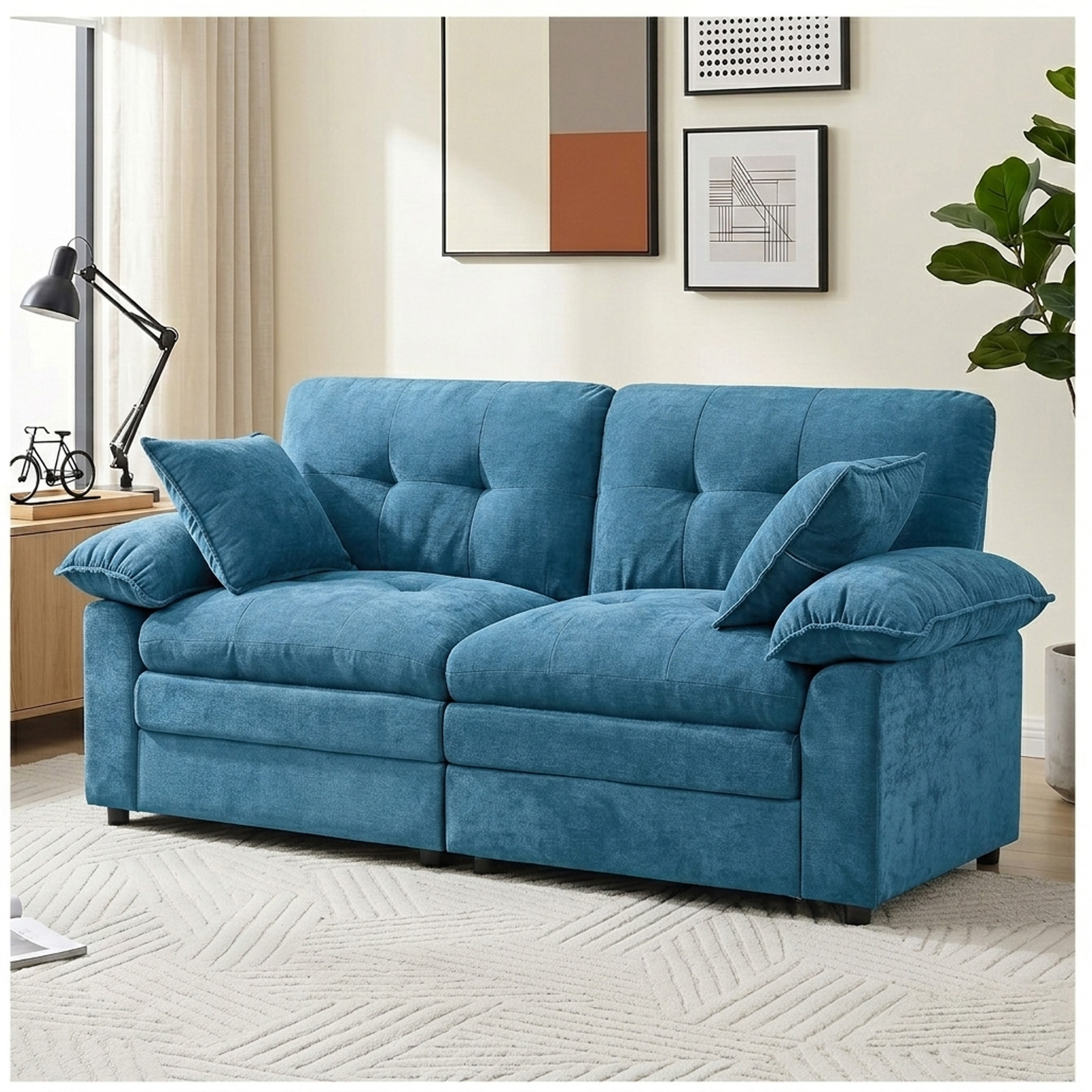 Modular Cloud Sofa with Soft Chenille Fabric, Cozy 2-Seater Couch for Apartments, Bedrooms, and Small Offices, 84"L x 35.5"W x 34.5"H, Blue