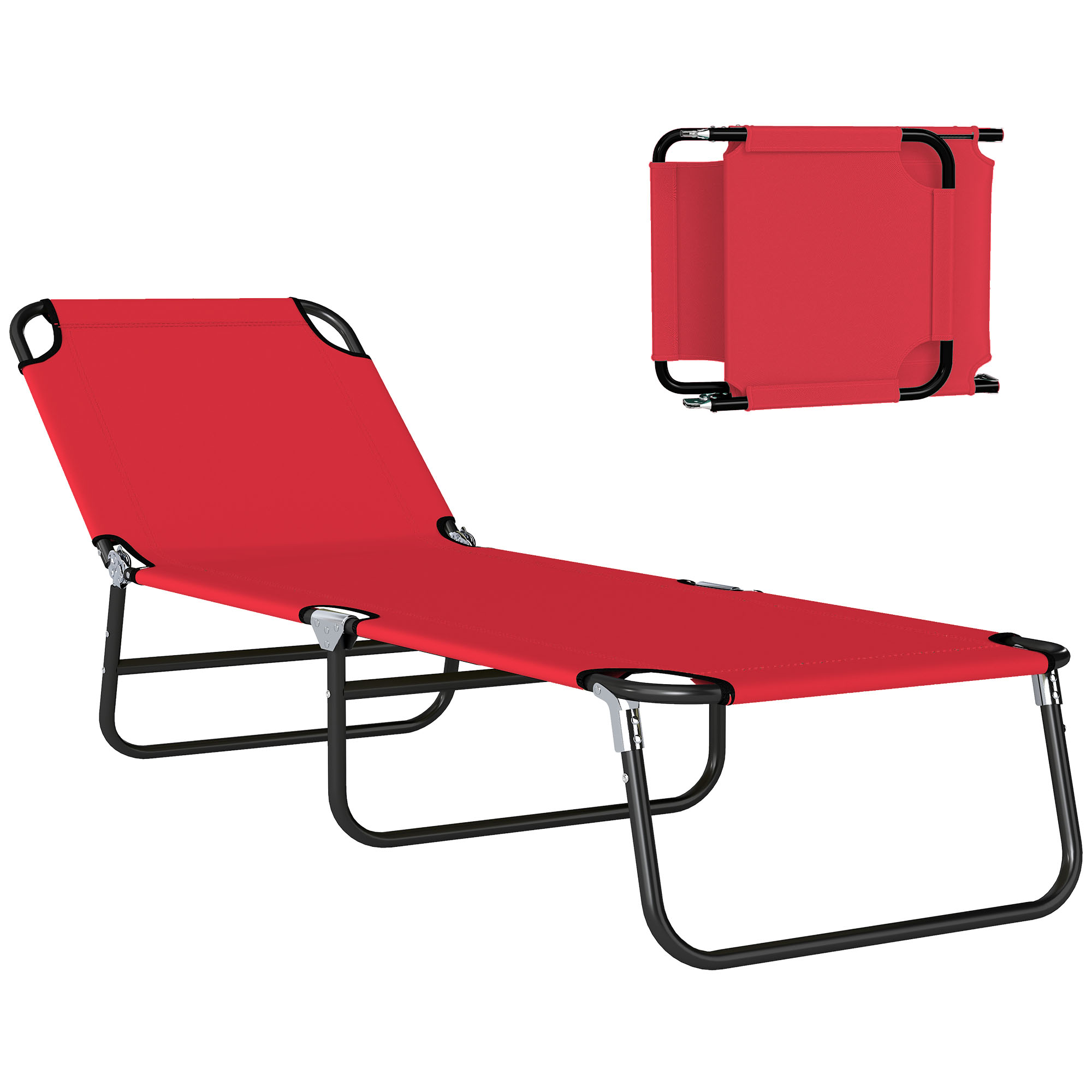 Outsunny Folding Chaise Lounge Pool Chairs, Outdoor Sun Tanning Chairs with 5-Level Reclining Back, Steel Frame for Beach, Yard, Patio, Red