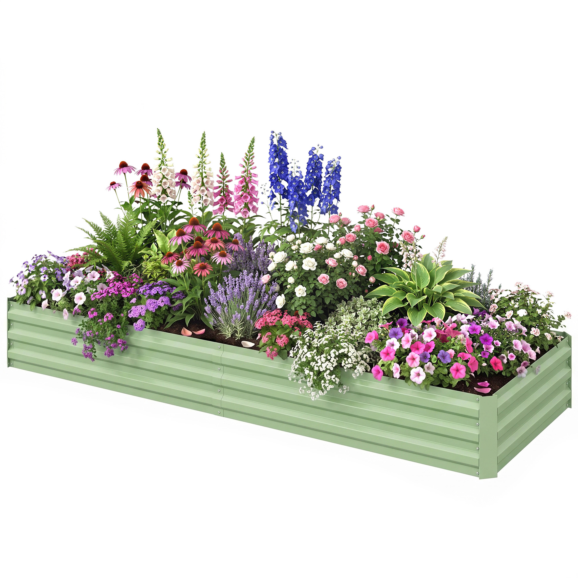 Outsunny 8x3x1FT Galvanized Raised Garden Bed, Easy DIY and Cleaning for Growing Flowers, Herbs, Succulents, Light Green