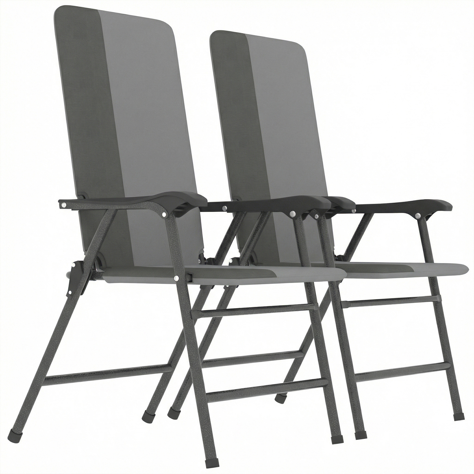 Outsunny Folding Patio Chairs Set of 2, Padded High Back Lawn Camping Chairs with Armrests, 600D Oxford Fabric, Light Gray