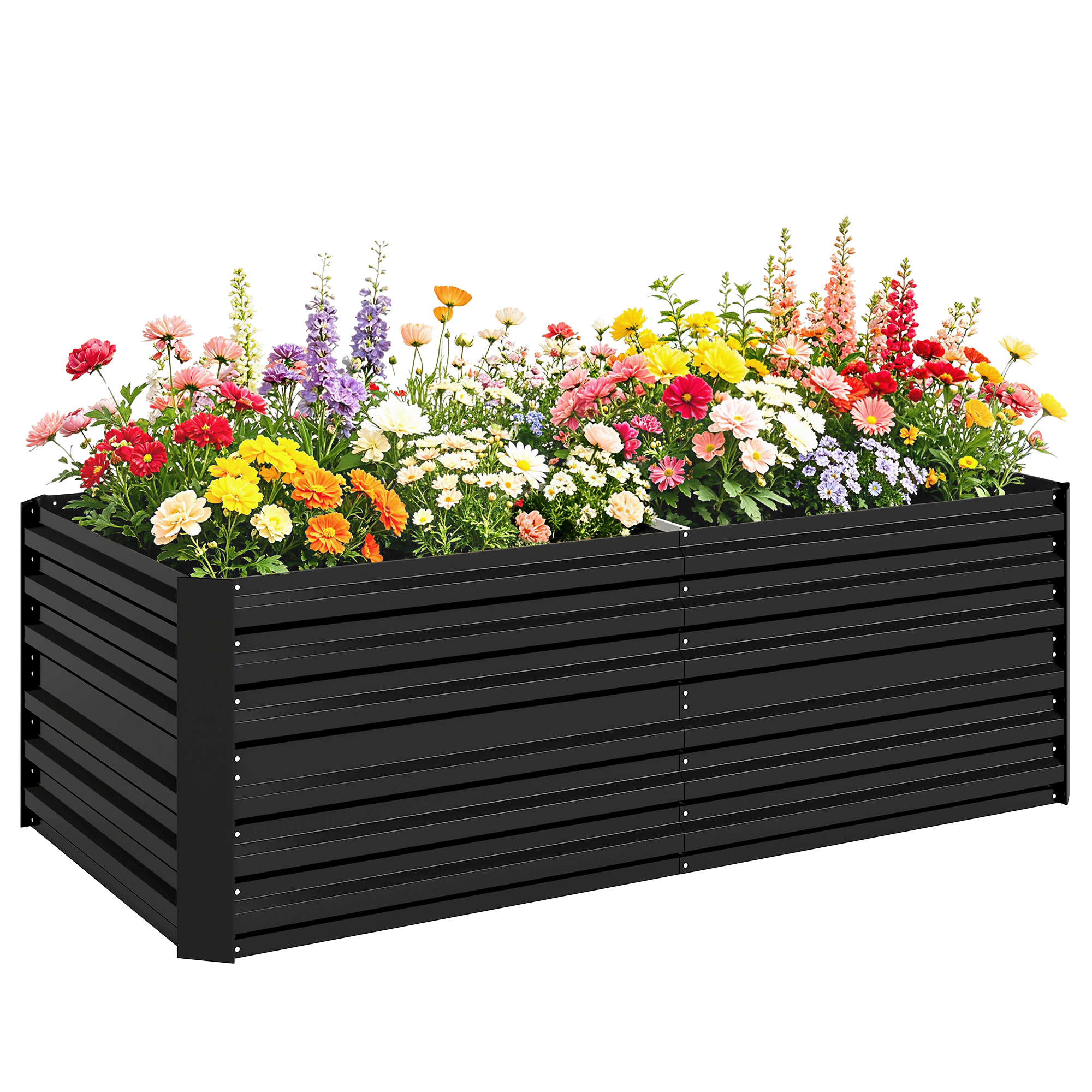 Outsunny Galvanized Raised Garden Bed, Steel Outdoor Planters with Reinforced Rods, 71" x 36" x 23", Black