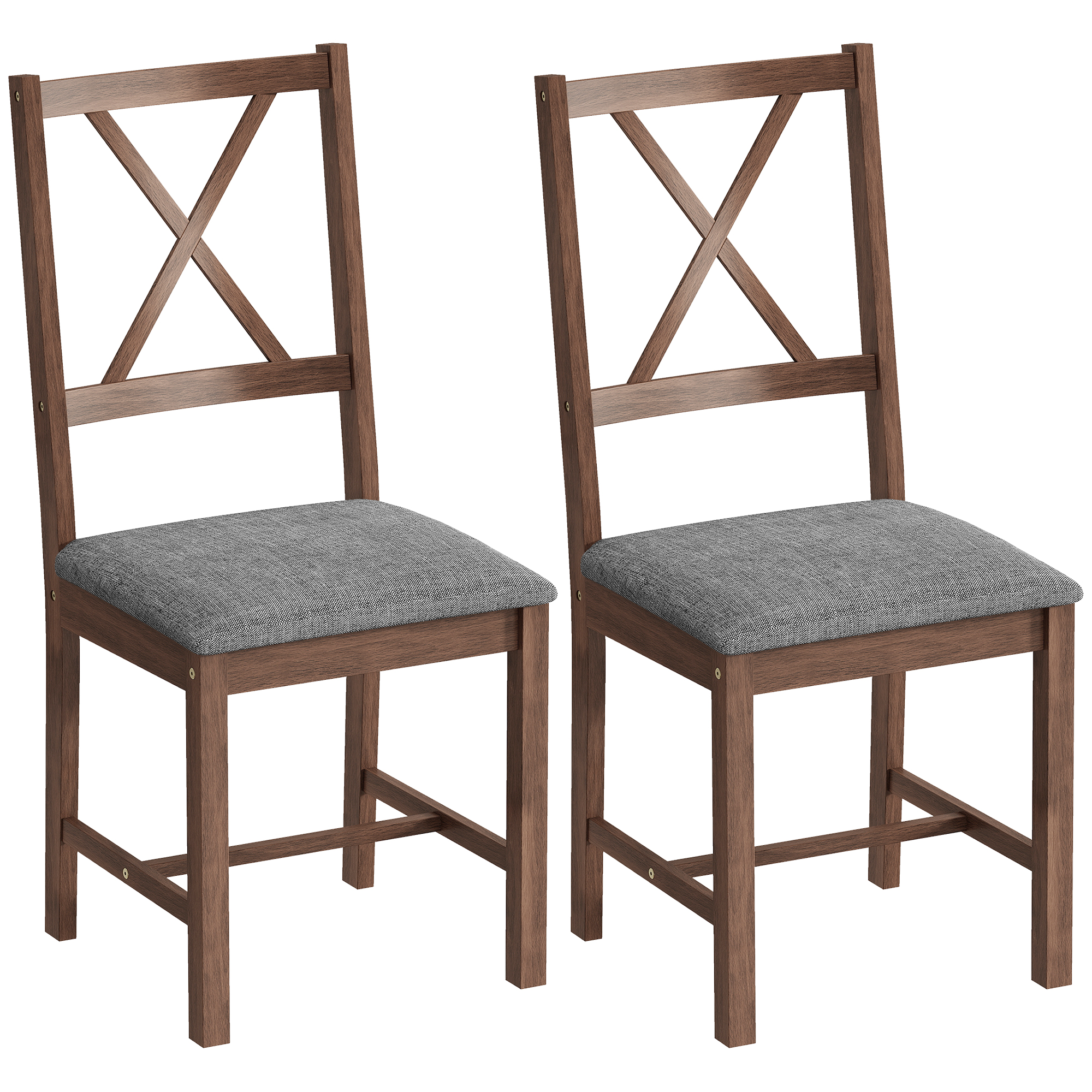 HOMCOM Set of 2 Dining Chairs, Upholstered X-Back Dining Room Chairs with Rubberwood Legs and Padded Seat, Walnut
