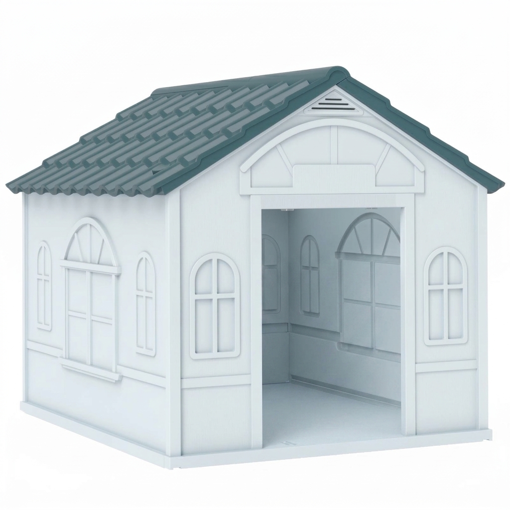 PawHut Plastic Dog House for Medium and Small Dogs, Water Resistant Puppy Shelter Indoor Outdoor with Door, Easy to Assemble, Blue