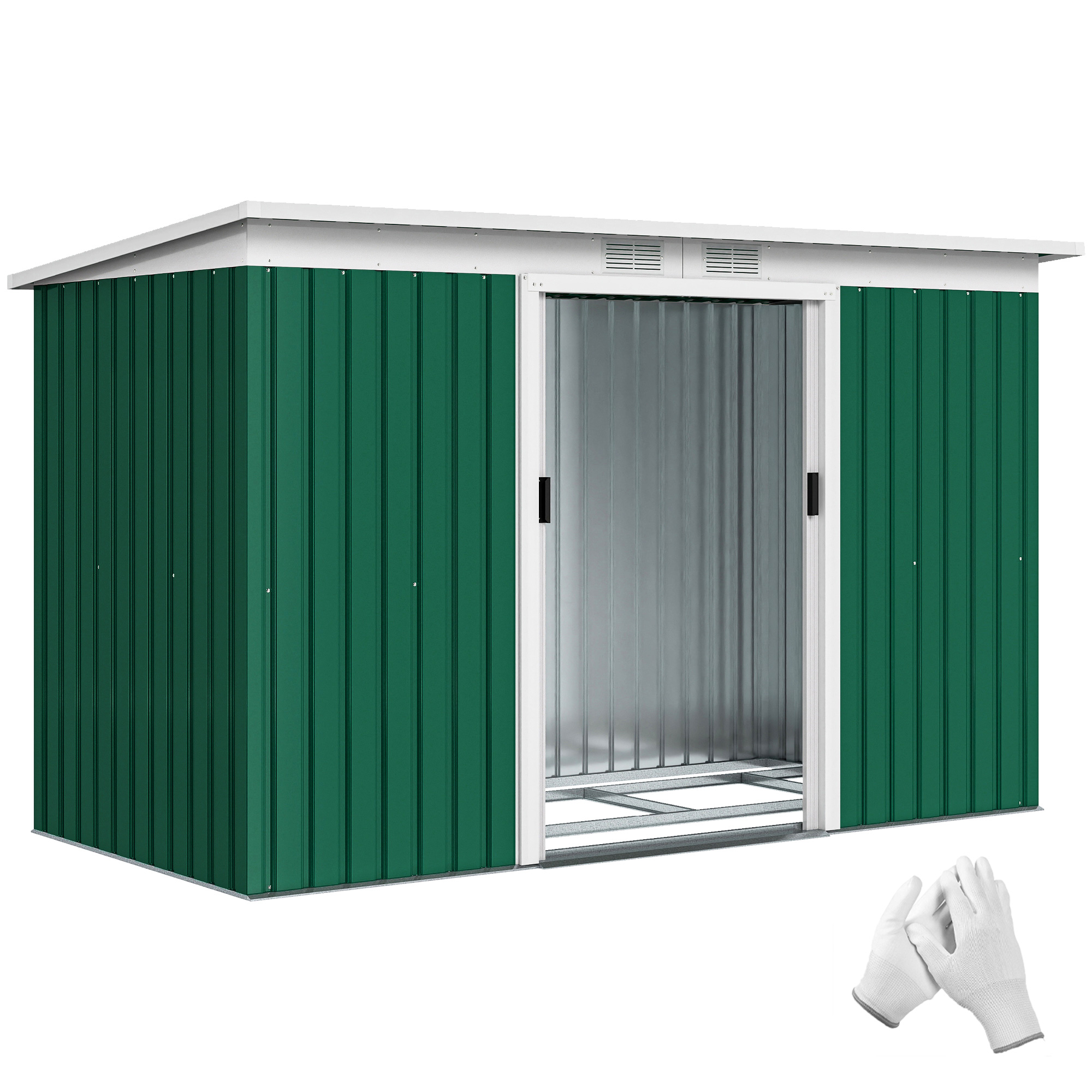 Outsunny 9' x 4' Metal Outdoor Storage Shed, Tool House with Double Lockable Doors for Backyard, Patio, Lawn, Garage, Dark Green