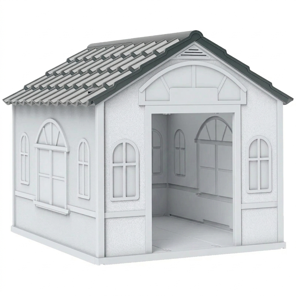 PawHut Pet House Water Resistant Puppy Shelter with Door for Indoor Outdoor, Easy to Assemble, for Small/Medium Dogs, Gray
