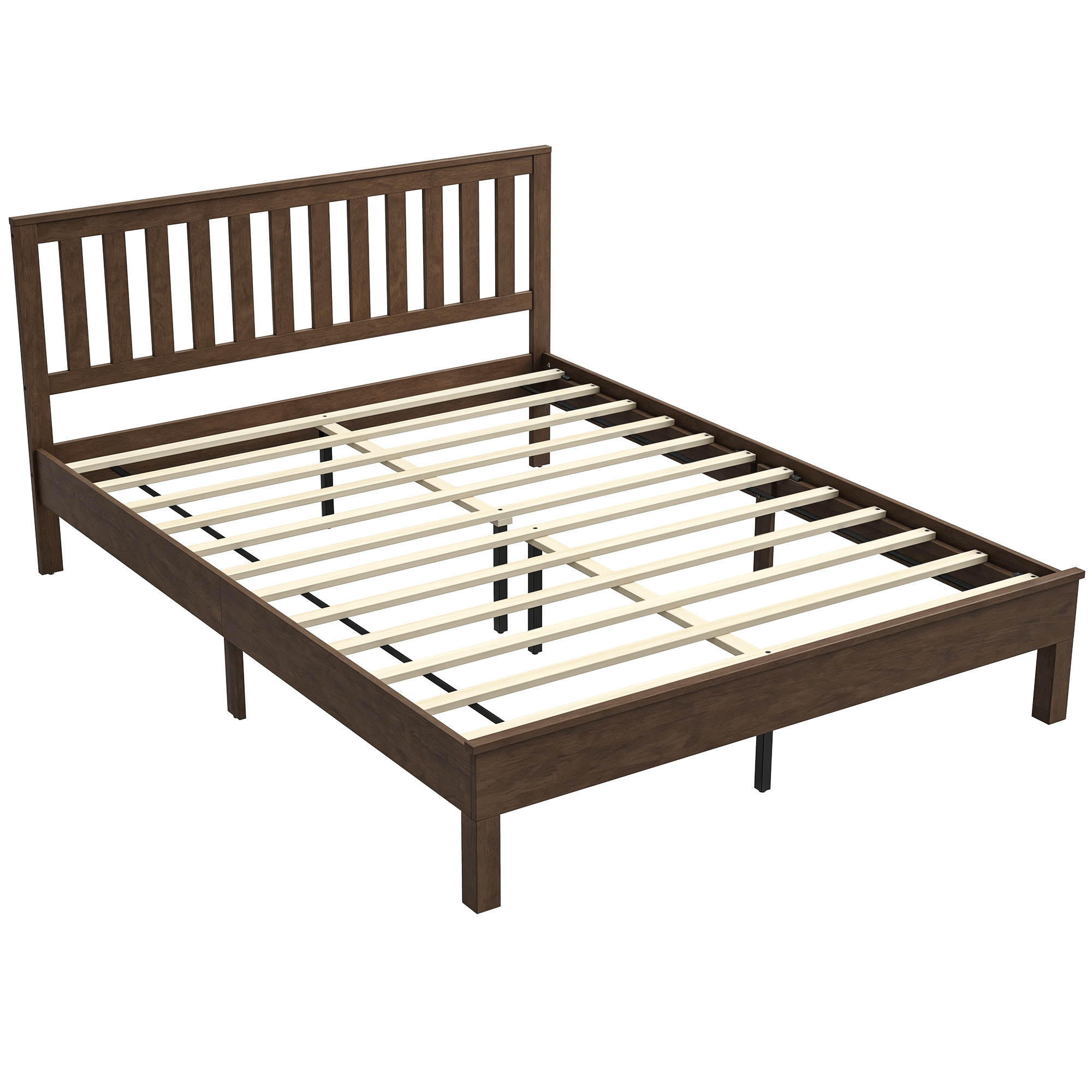 HOMCOM Queen Size Bed Frame with Headboard and Footboard, Mid-Century Modern Wood Platform Bed Frame, Walnut
