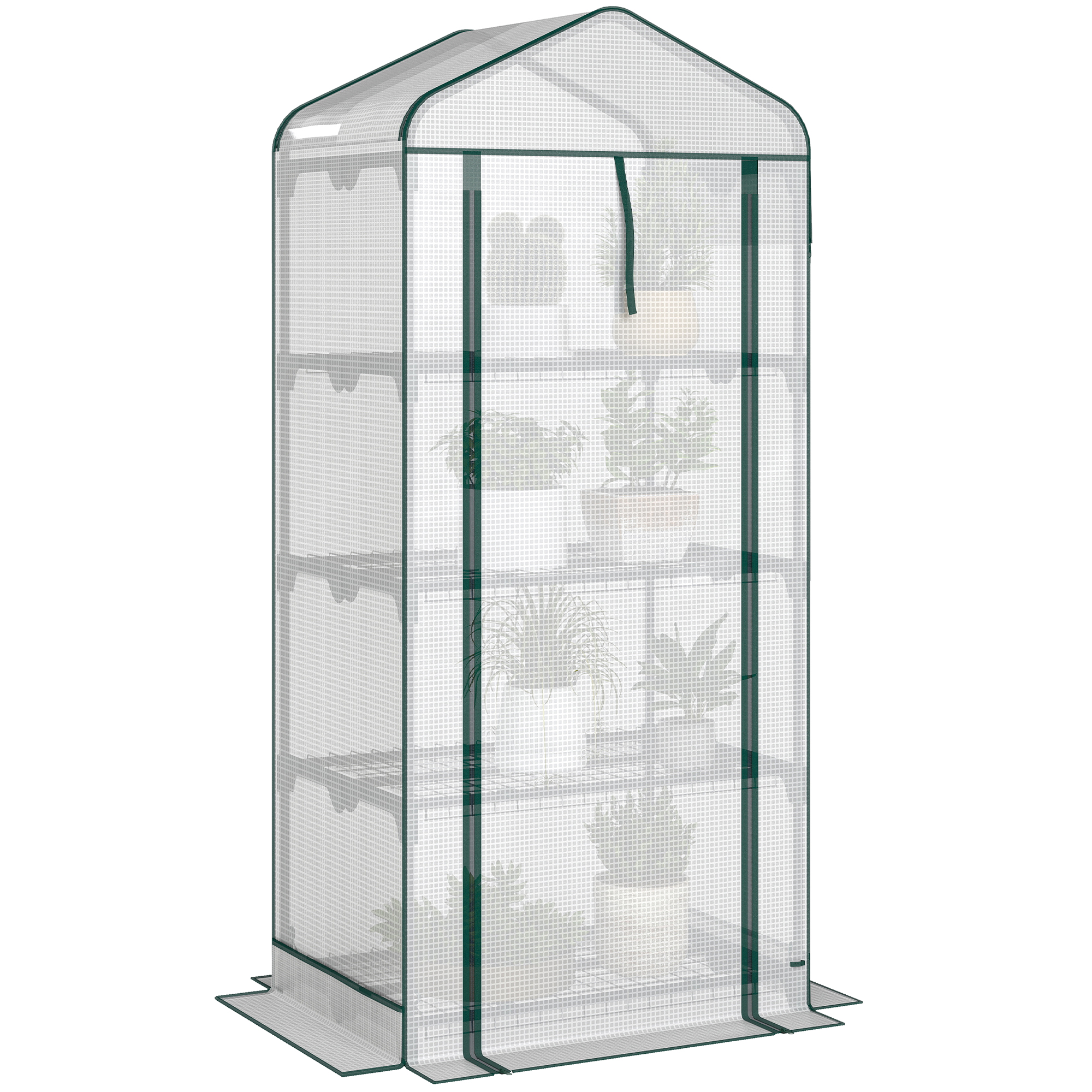 Outsunny Mini Greenhouse with Screen Roof, 4 Tier Portable Small Greenhouse with High Strength PE Cover, White