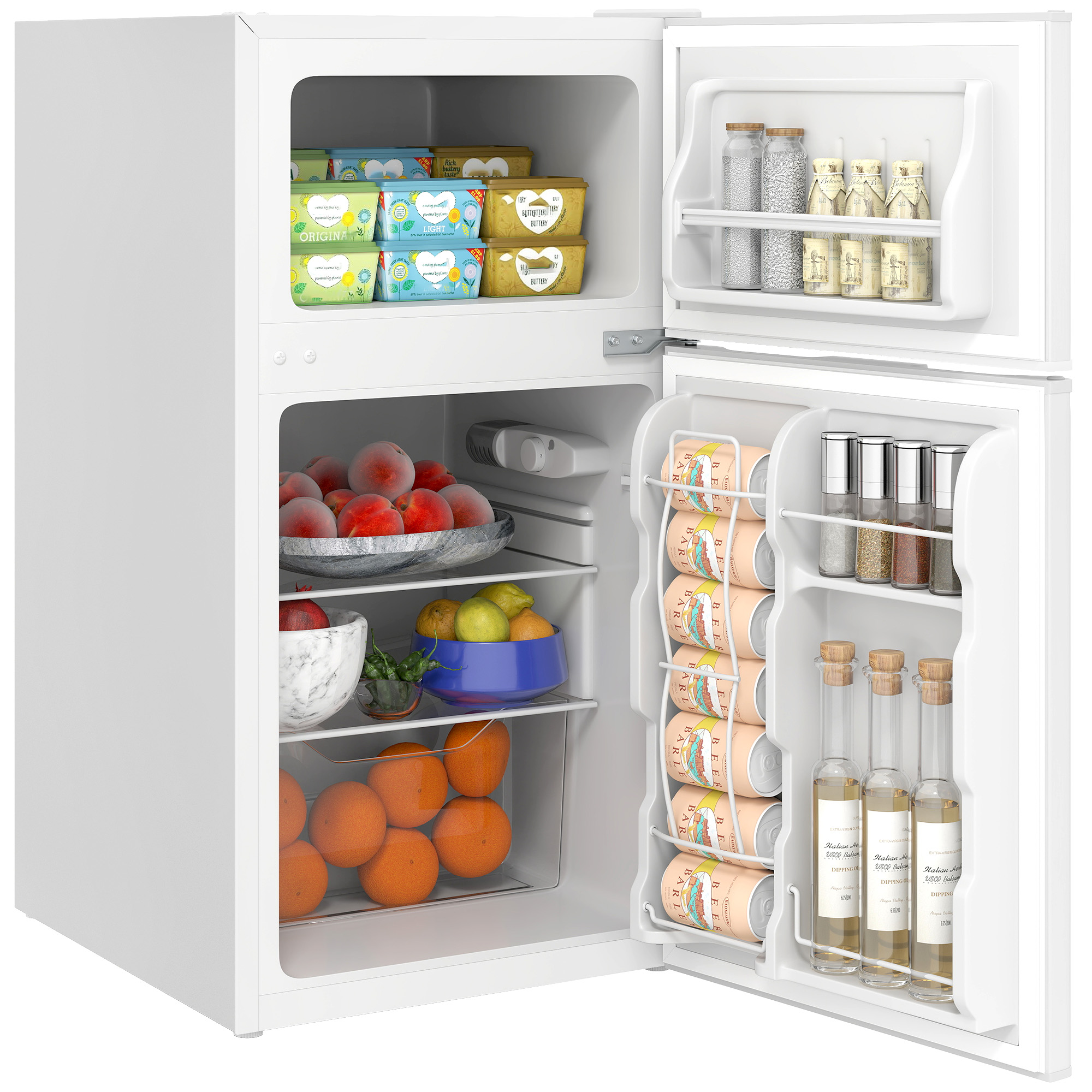 HOMCOM 3.2 Cu.Ft Mini Fridge with Freezer, Compact Refrigerator with Adjustable Thermostat, White