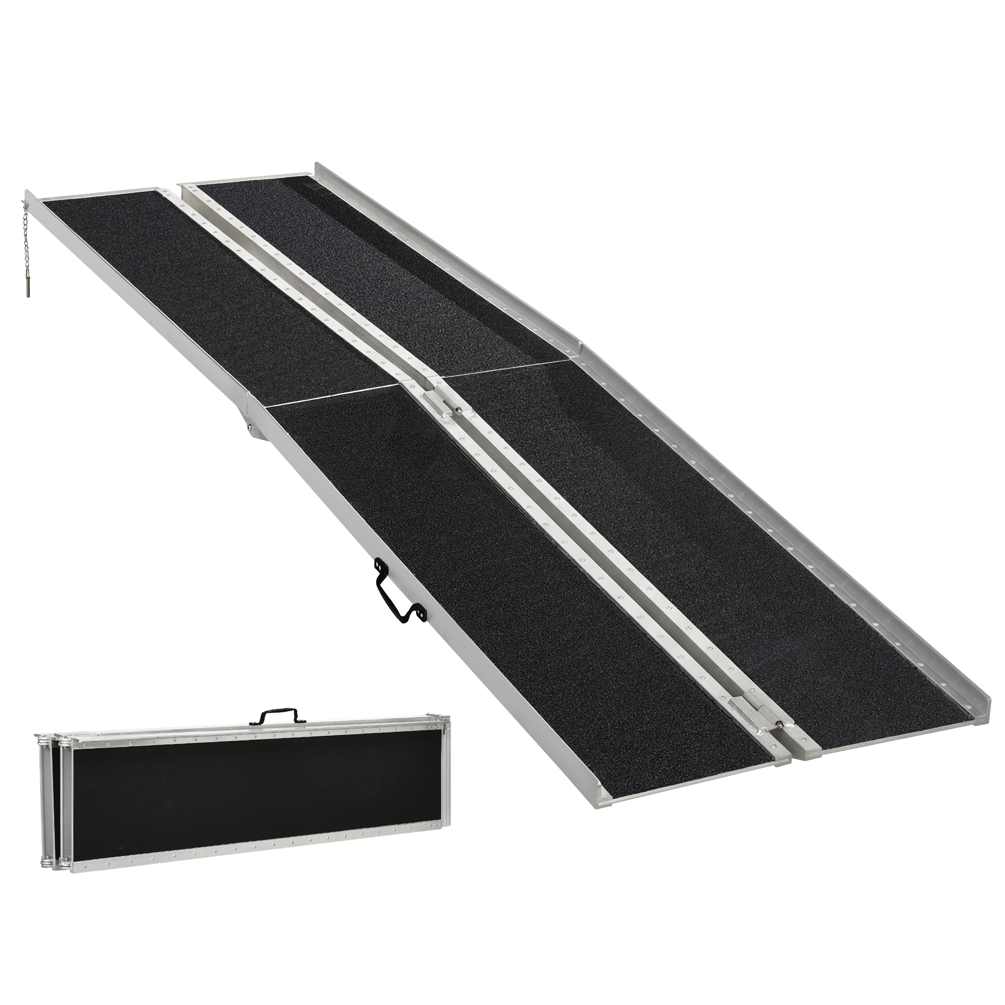 HOMCOM 10' Skidproof Portable Wheelchair Ramp for Home, Steps, Doorways, Carpeted Foldable Handicap Ramp, Threshold Ramp