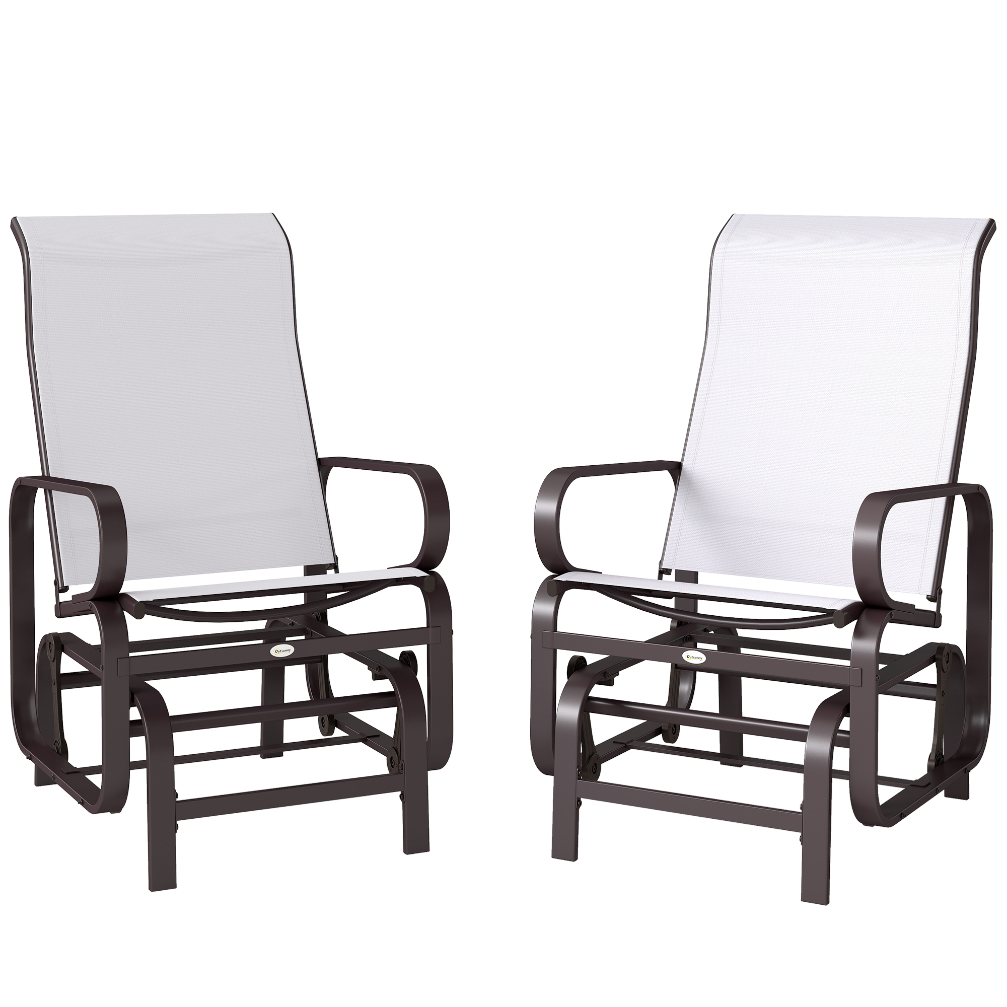 Outsunny Gliding Lounger Chair Set of 2, Single Rockers with Lightweight Metal & Mesh Construction, Beige