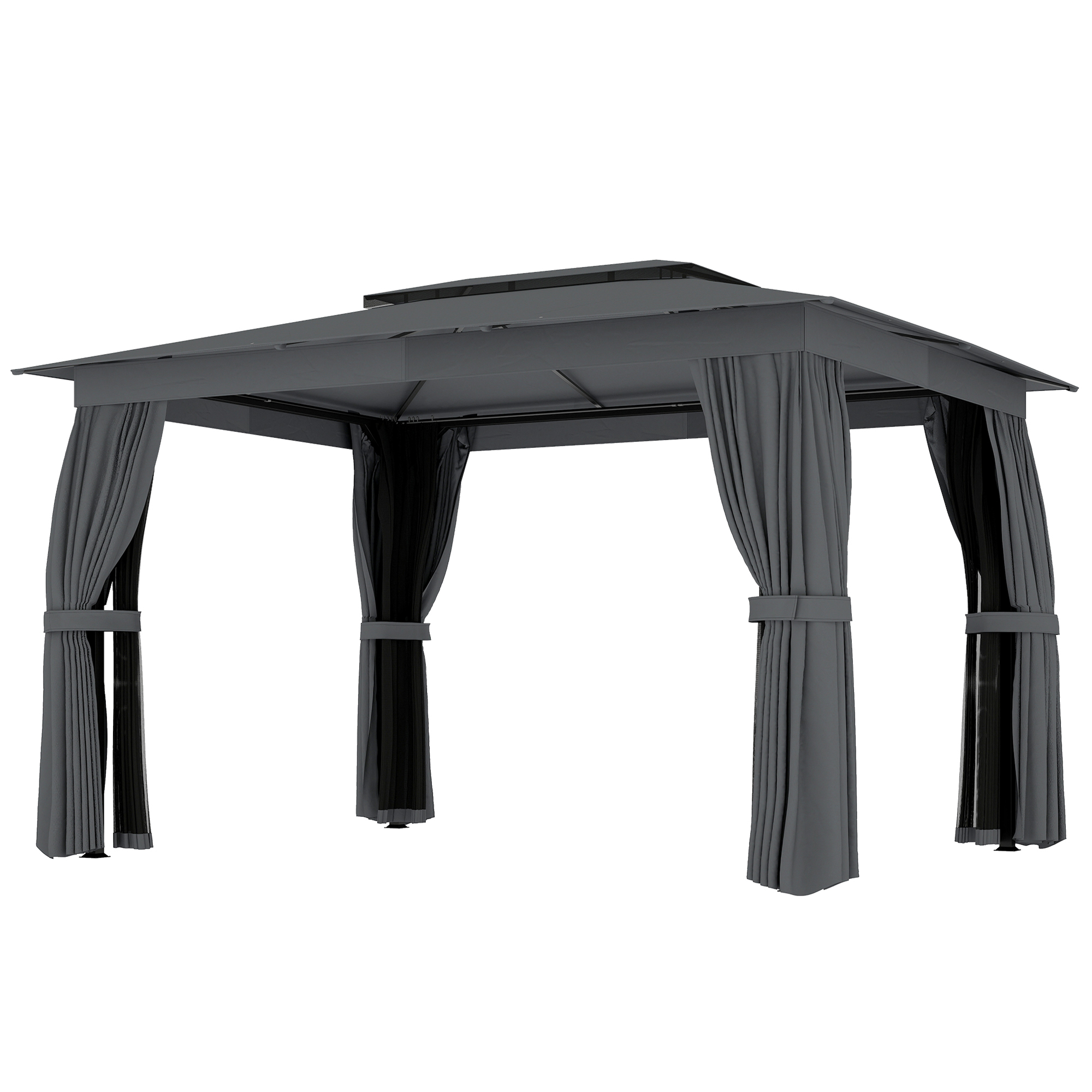 Outsunny 10' x 12' Outdoor Patio Gazebo, Soft Top Gazebo Canopy Shelter with Curtains, Netting, Steel Frame, Hooks, Dark Gray