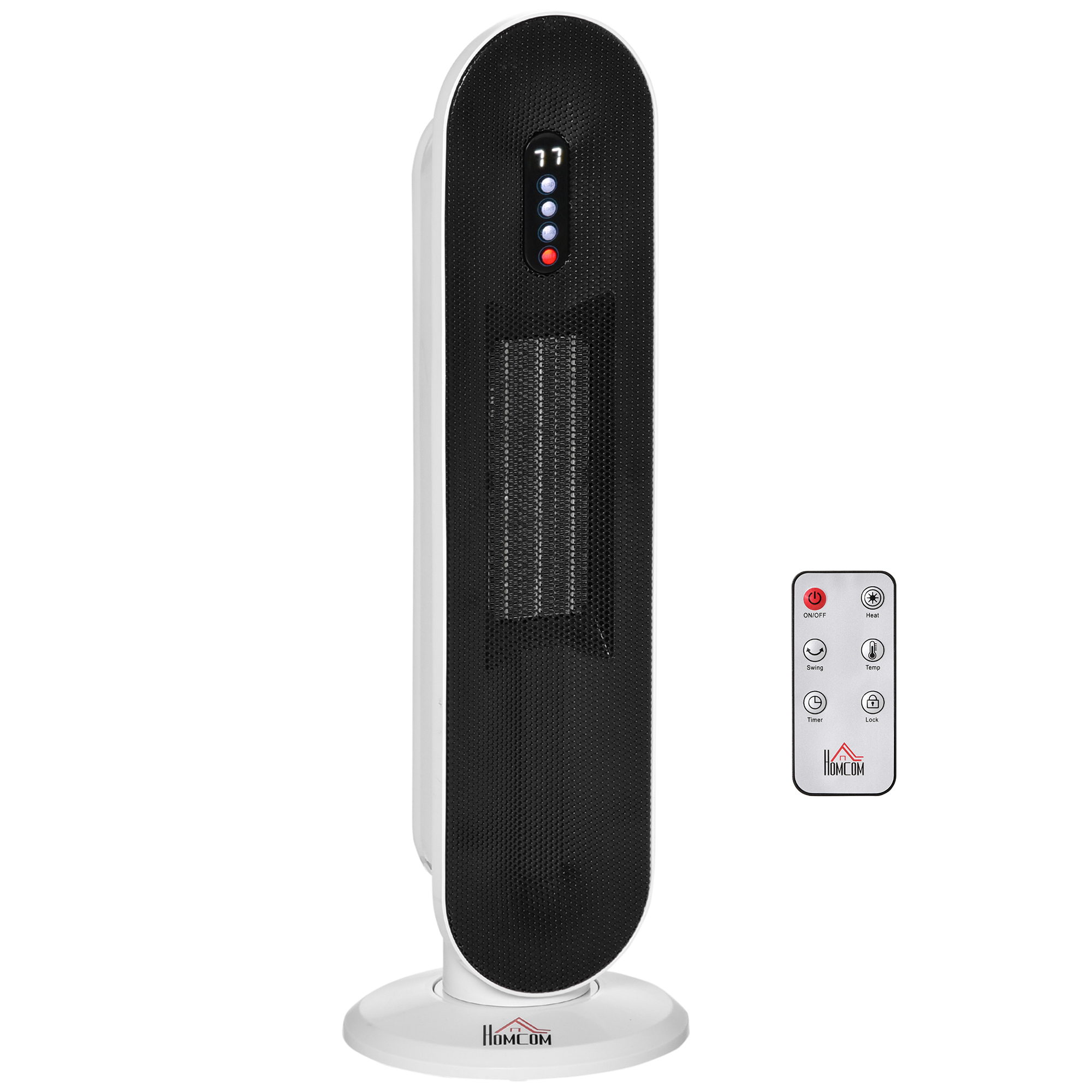 HOMCOM Oscillating Ceramic Tower Indoor Space Heater for Home, Adjustable Thermostat, 24H Timer & Remote Control