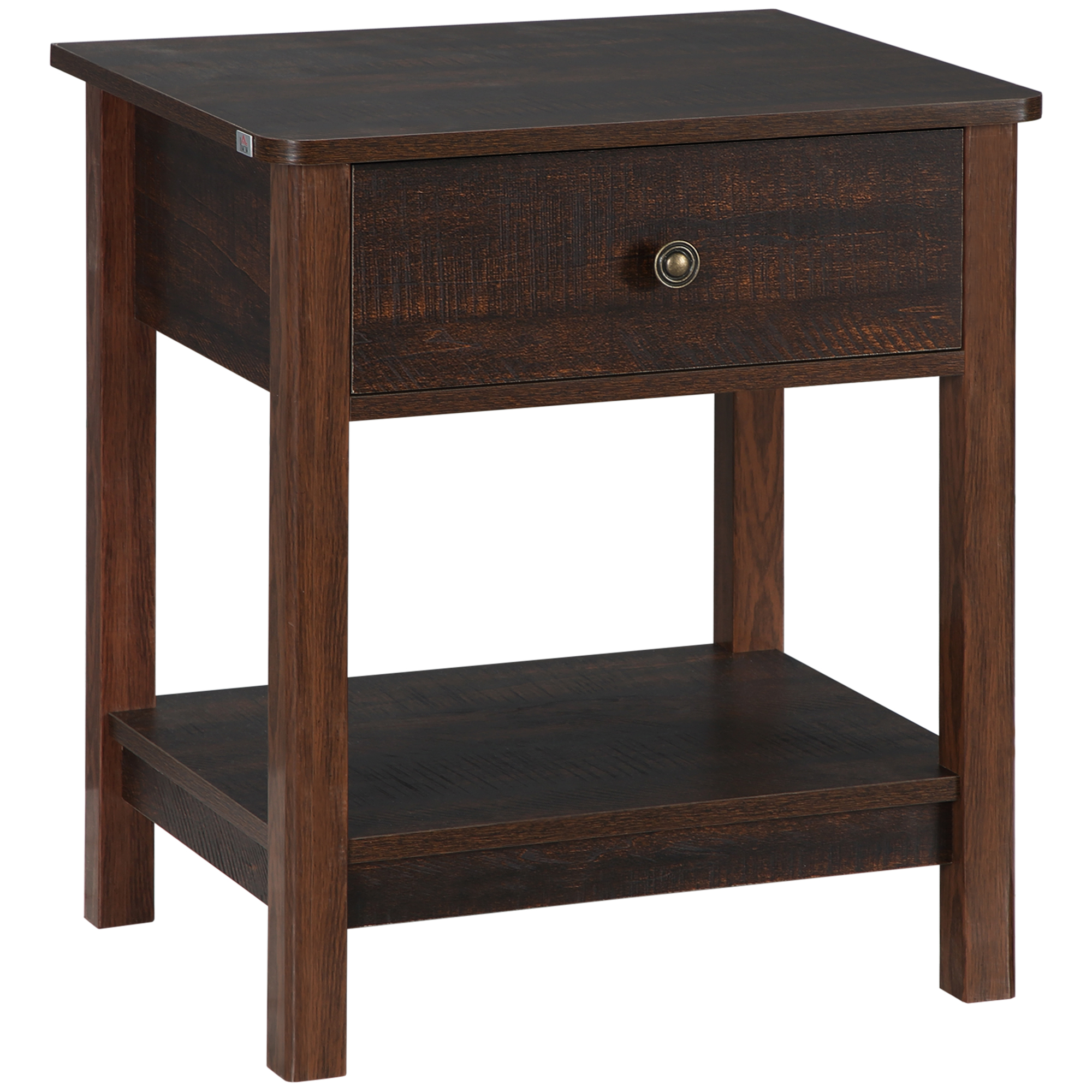 HOMCOM End Table with Drawer, Side Table with Top and Bottom Shelf for Small Spaces, Dark Brown