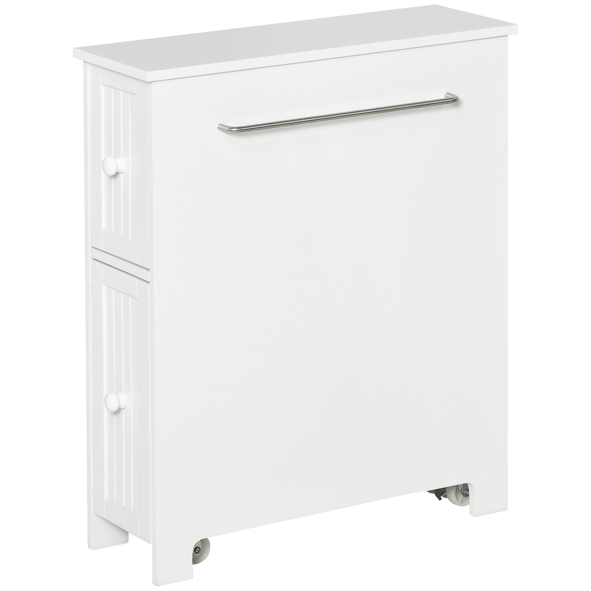 kleankin Slim Bathroom Cabinet, Freestanding Storage Cabinet, Toilet Paper Holder with Two Drawers, Side Towel Rack, and Wheels, 7 x 20.5 x 24.75 Inch