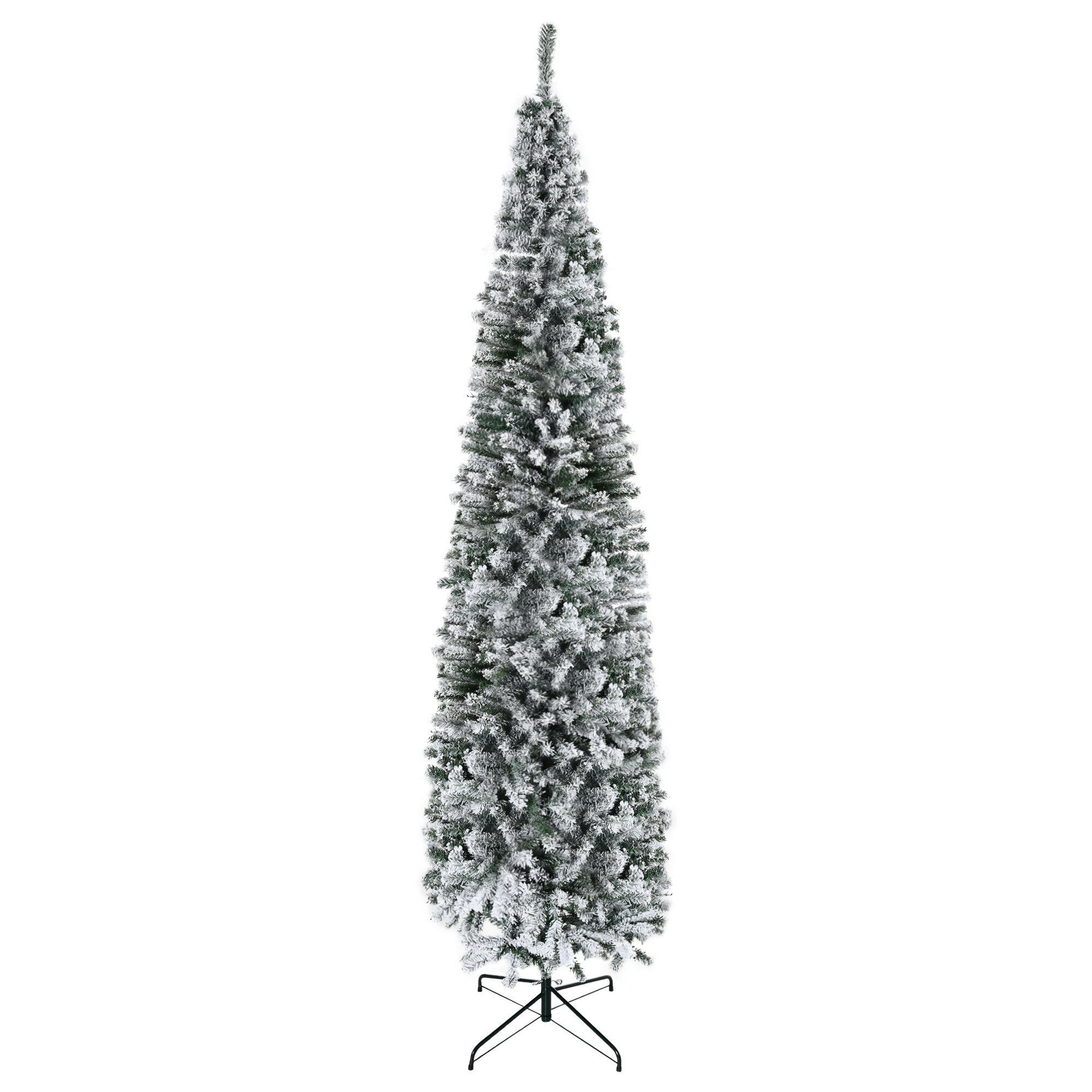 HOMCOM 9ft Flocked Christmas Tree, Pencil Artificial Xmas Tree with Faux Snow, Dense Branches, Foldable Metal Base for Indoor Holiday Decor