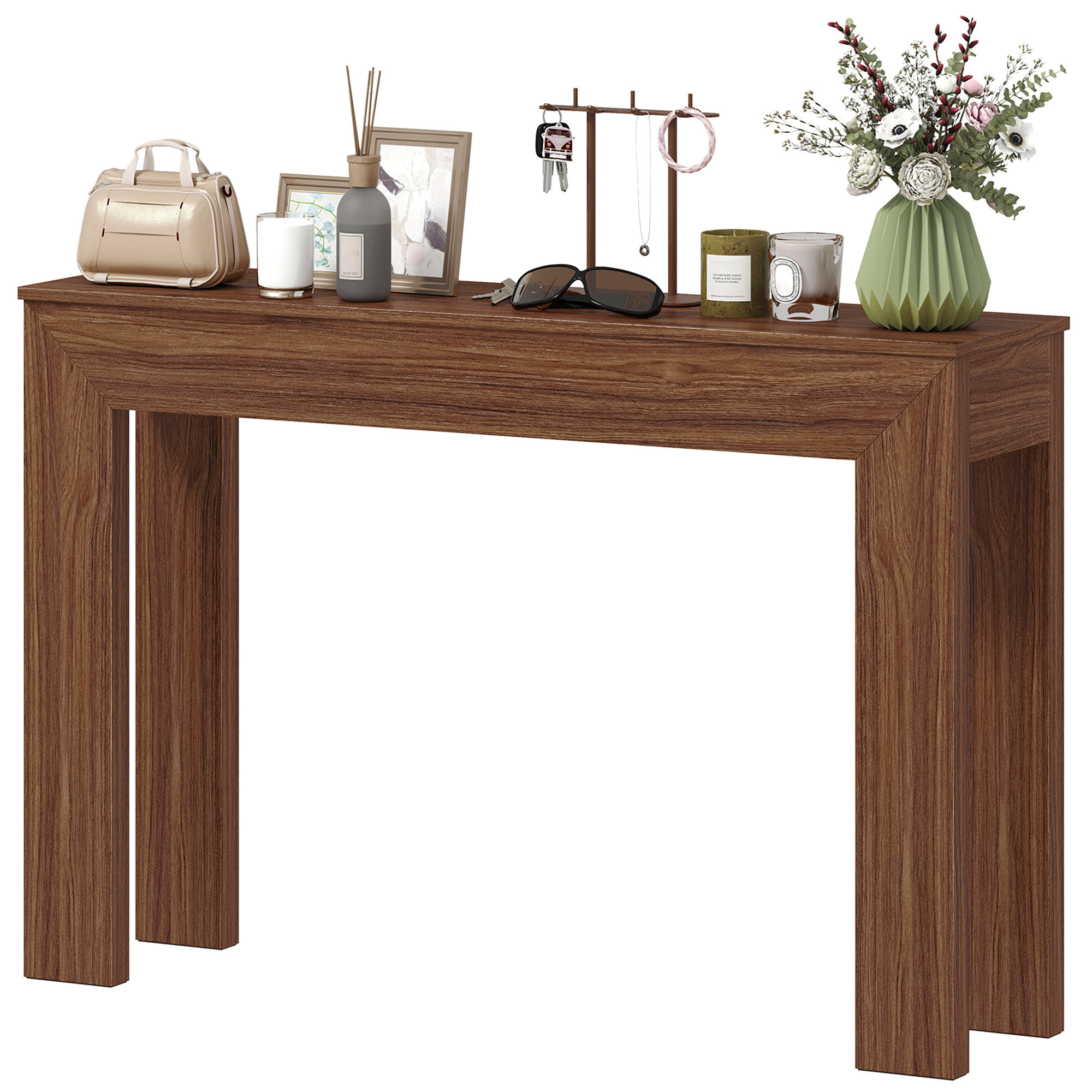 HOMCOM Modern Console Table, 47" Narrow Entryway Table, Walnut