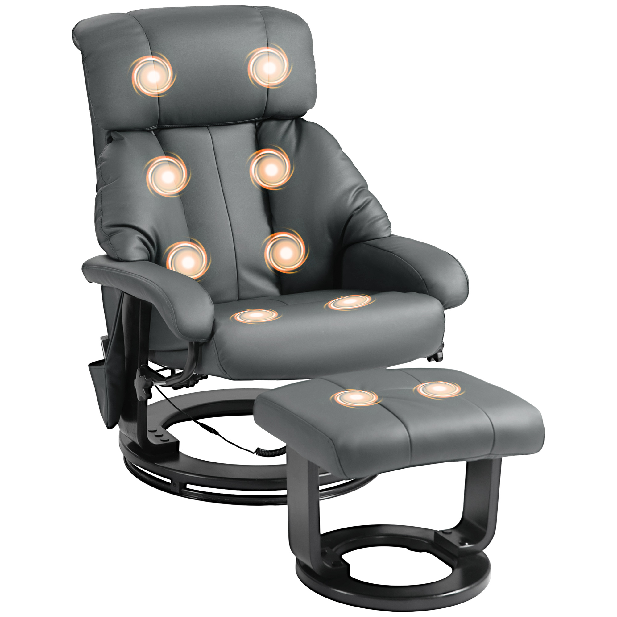 HOMCOM Massage Recliner Chair with Ottoman, 360° Swivel Recliner and Footstool, 10-Point Vibration, Gray