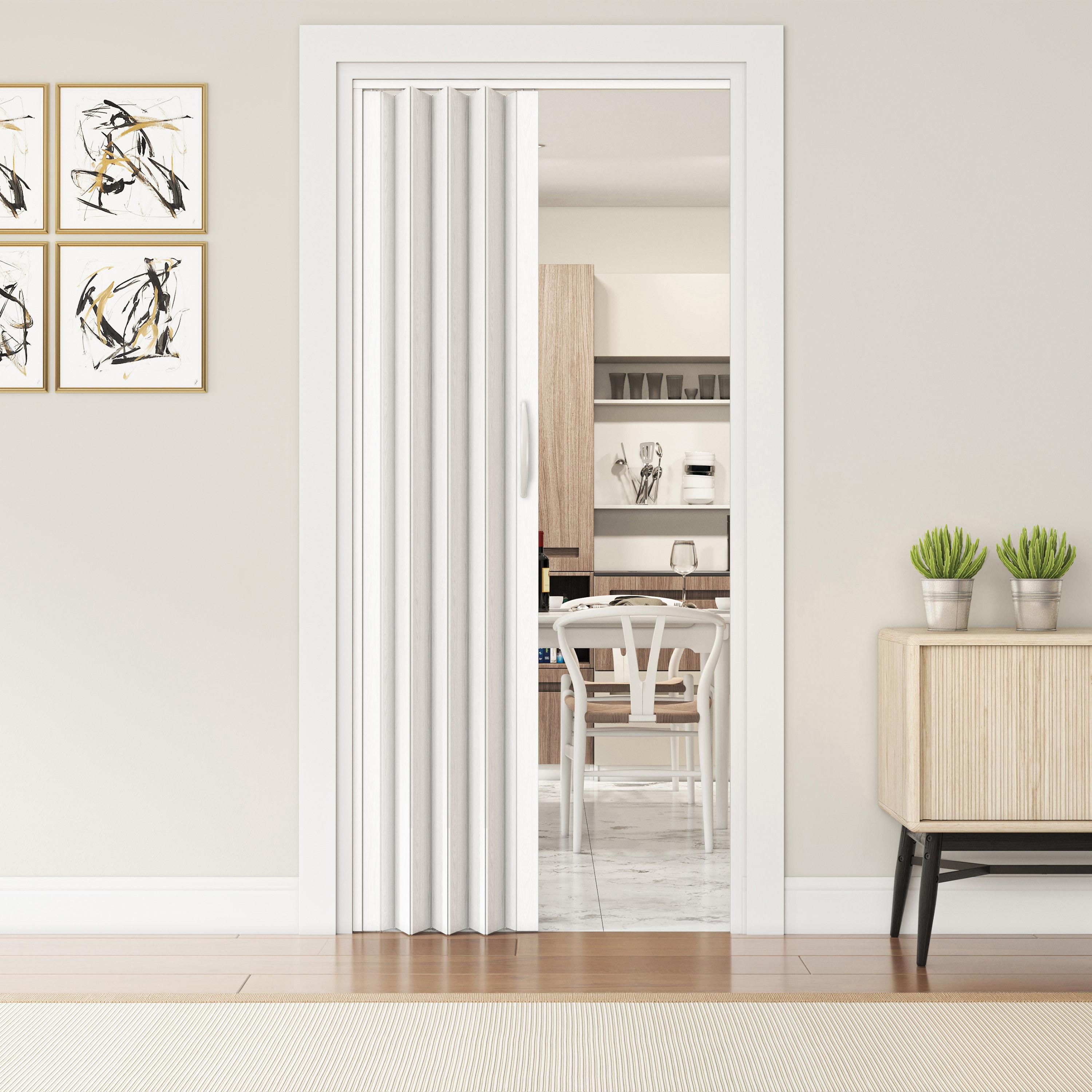 32" W Sleek Foldable Accordion Door with Double-Walled Panels, Space-Saving Interior PVC Sliding Door for Bedroom, 32'' L x 1'' W x 80'' H, White Oak