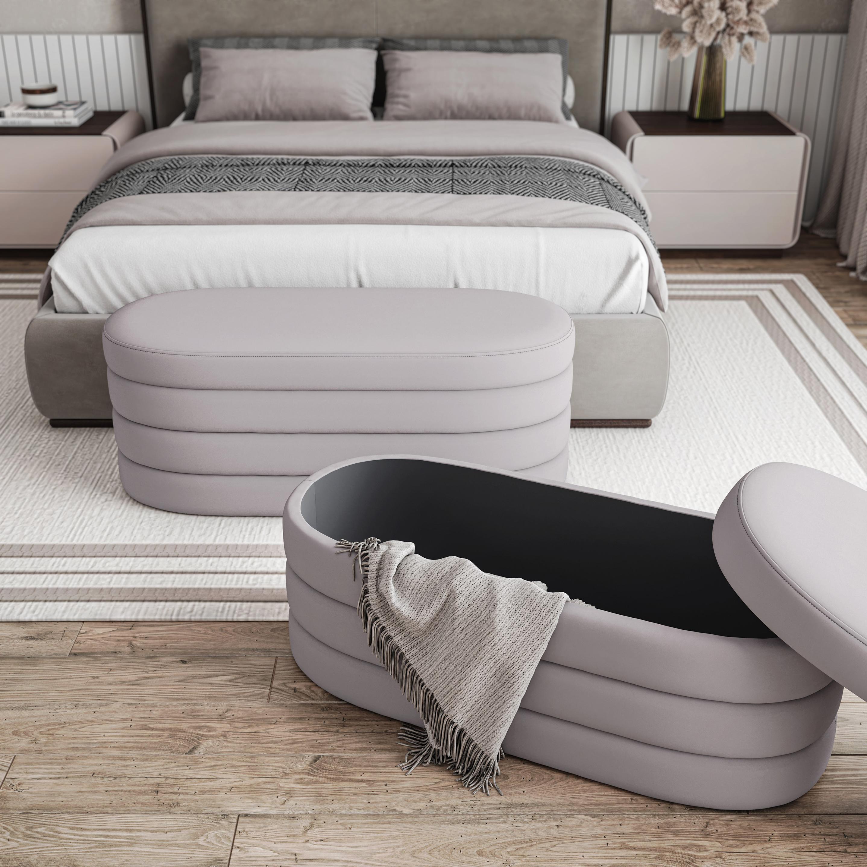 Luxurious Storage Bench with 37" Wide Compartment, Chic Ottoman for Living Rooms, Bedrooms, or Entryways, 40.5" L x 17" W x 17.5" H, Taupe