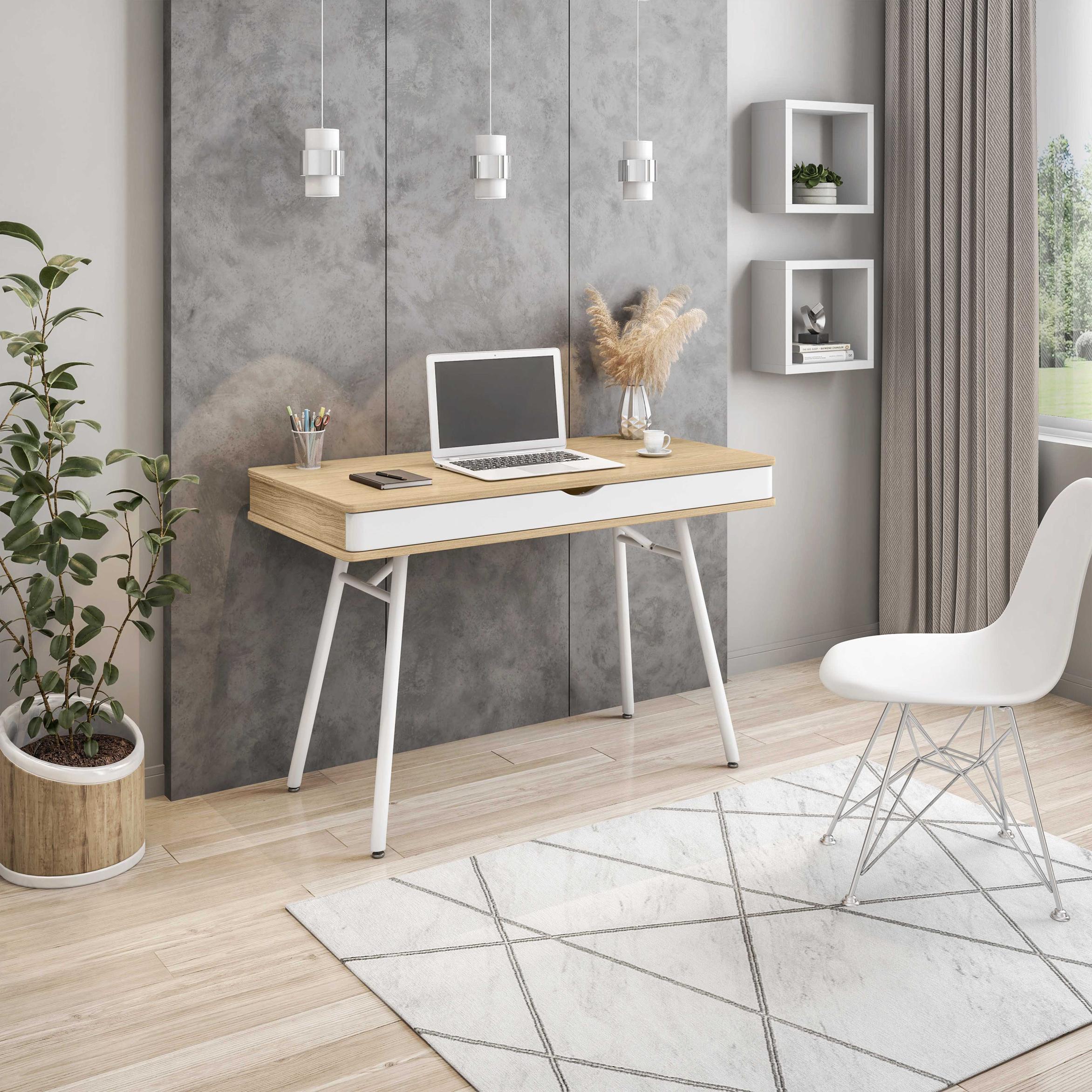 Modern Computer Desk with Accessory-Storage Compartment, Ideal Laptop Table for Bedrooms and Study Rooms, 45" L x 21.5" W x 30" H, Brown