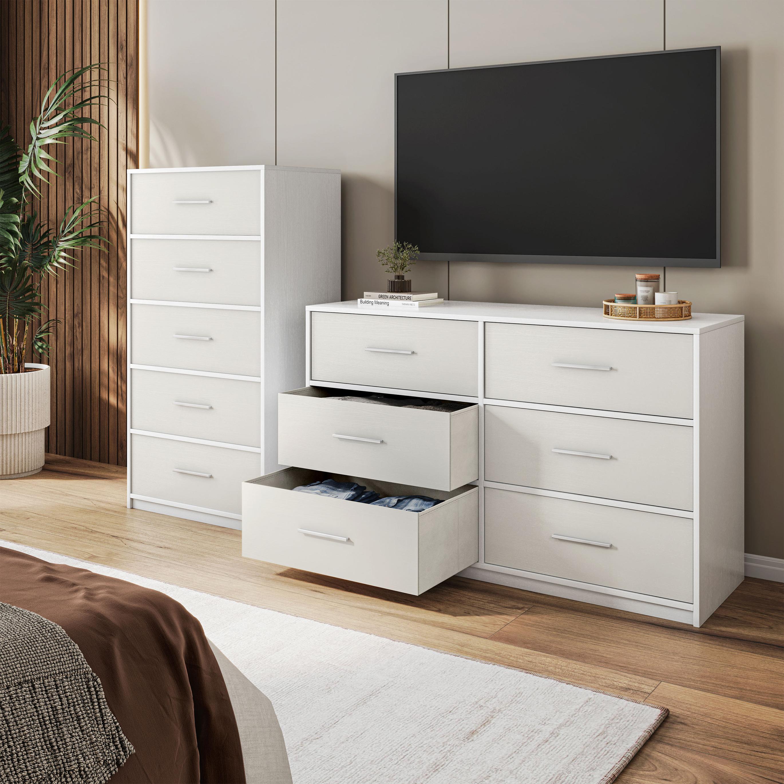 Spacious 5-Drawer Dresser with Water-Resistant Top, Ideal Storage Chest for Bedrooms, Playrooms, Entryways, 22.5" L x 15.5" W x 43" H, White