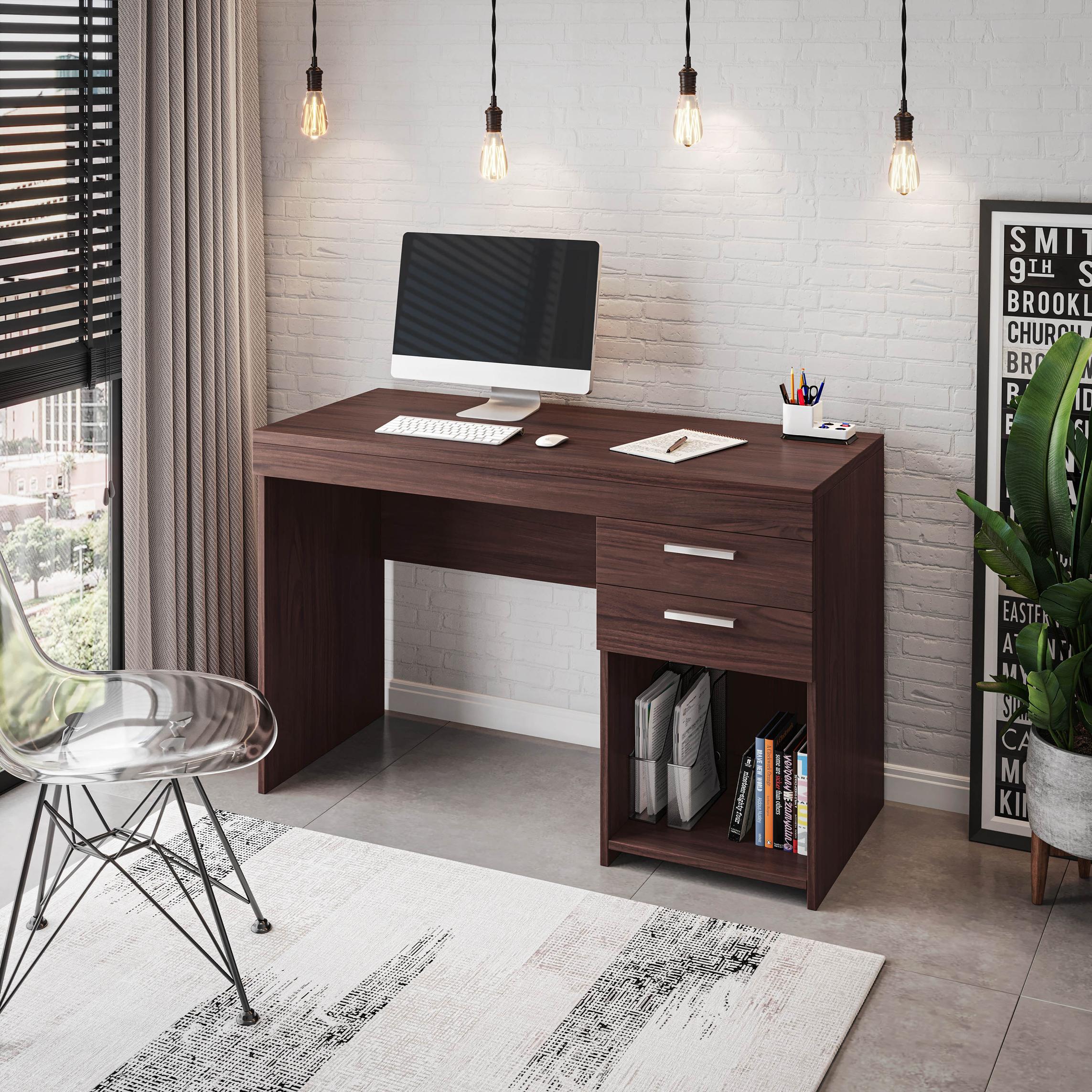 Sleek Espresso Workstation with Open Bottom Shelf, Modern Home Office Computer Writing Desk for Small Space, 47.5" L x 16" W x 30.5" H, Espresso