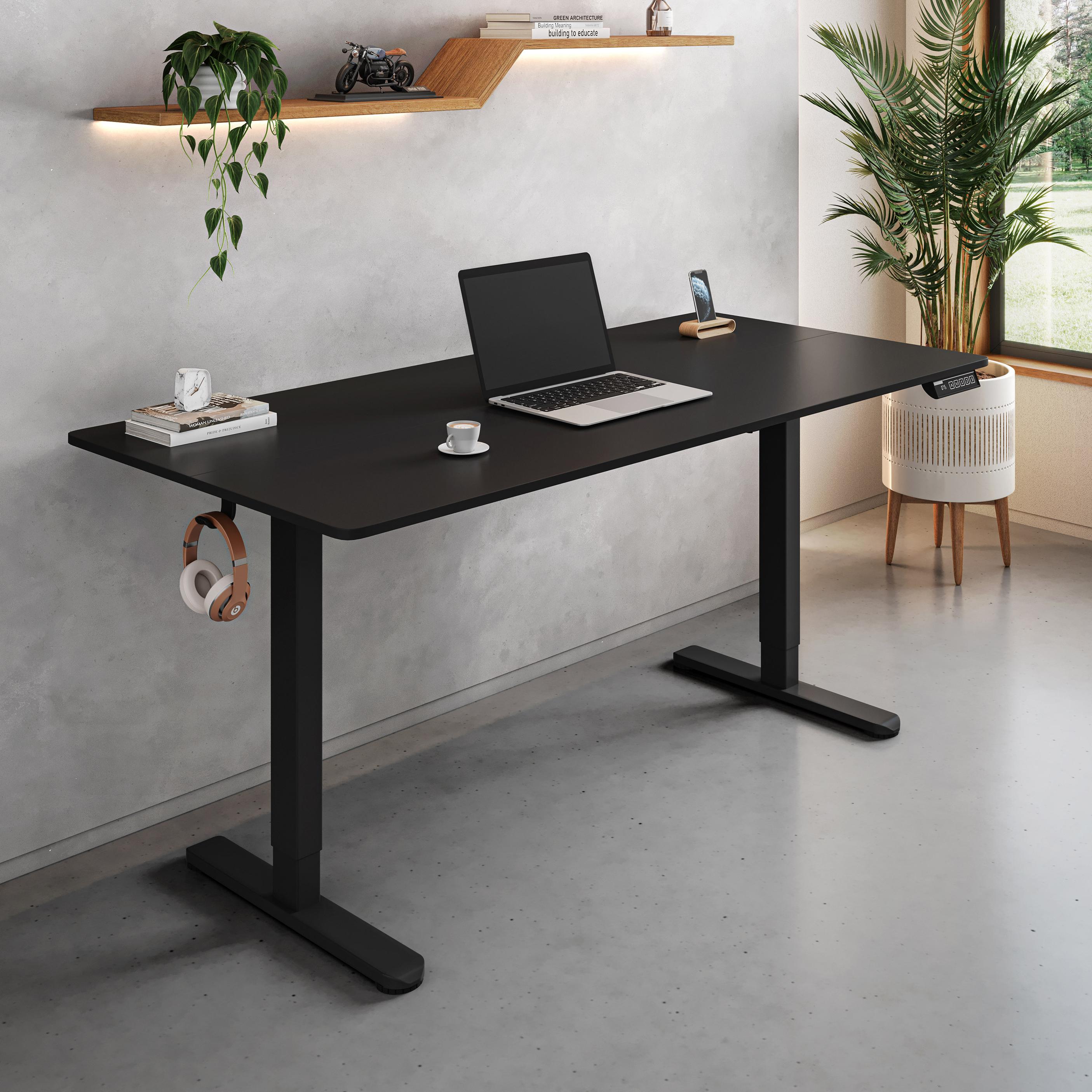 Sleek Electric Standing Desk with 3 Memory Presets and Hooks, Height Adjustable Sit to Stand Computer Desk for Home Office, 55'' L x 23.5″ W x 28'' H,