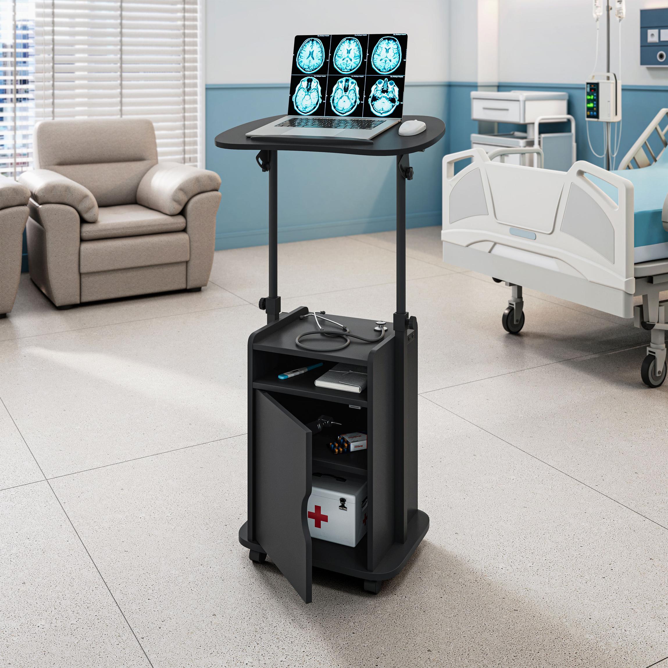 Practical Laptop Cart with Adjustable Tilting Panel, Mobile Workstation for Home Offices, Classrooms, or Bedside, 23.5″ L x 15.5″ W x 31.5″ H, Black