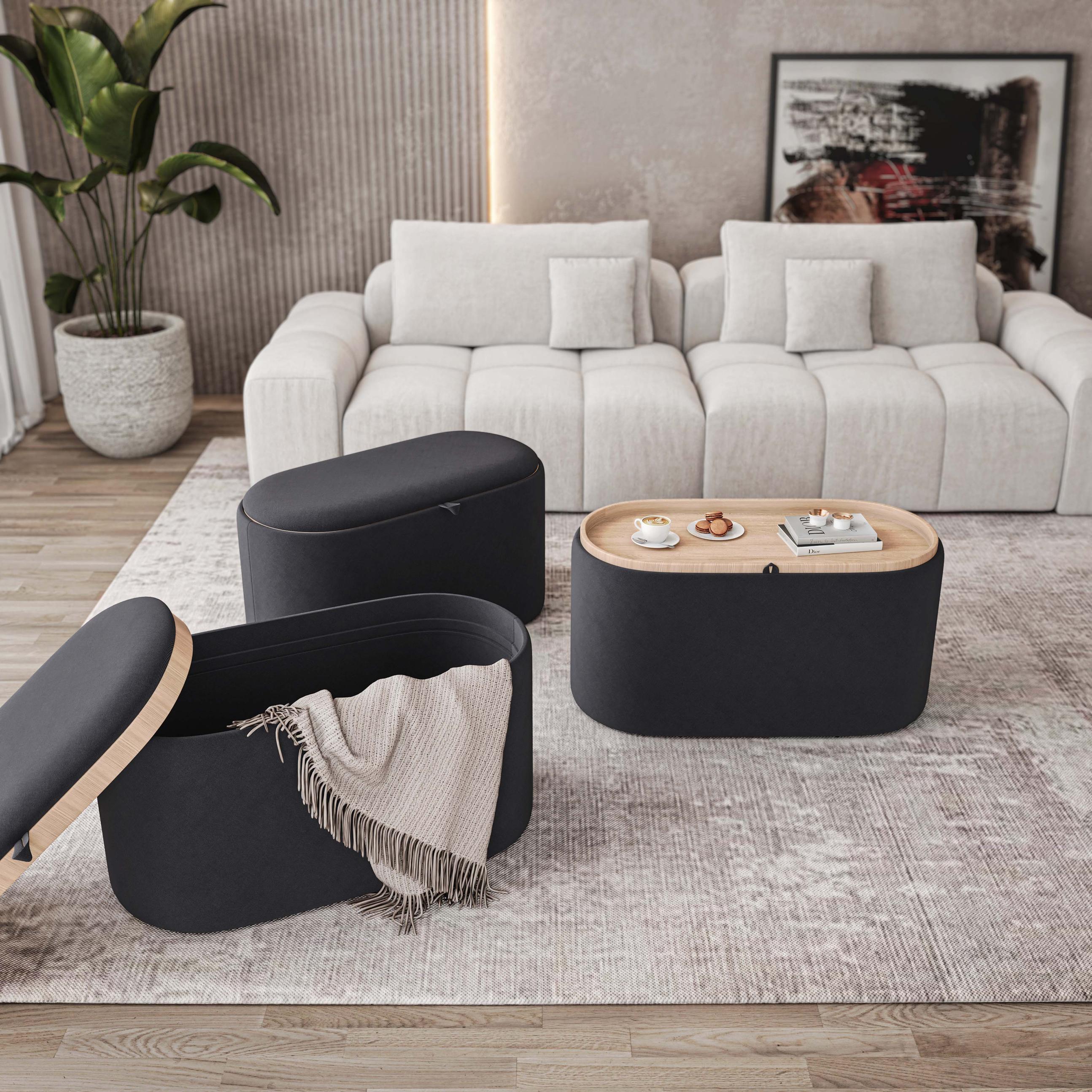 Multi-Functional Storage Ottoman with Reversible Tray Top, Versatile Seat for Living Rooms, 30" L x 15.5" W x 16.5" H, Black
