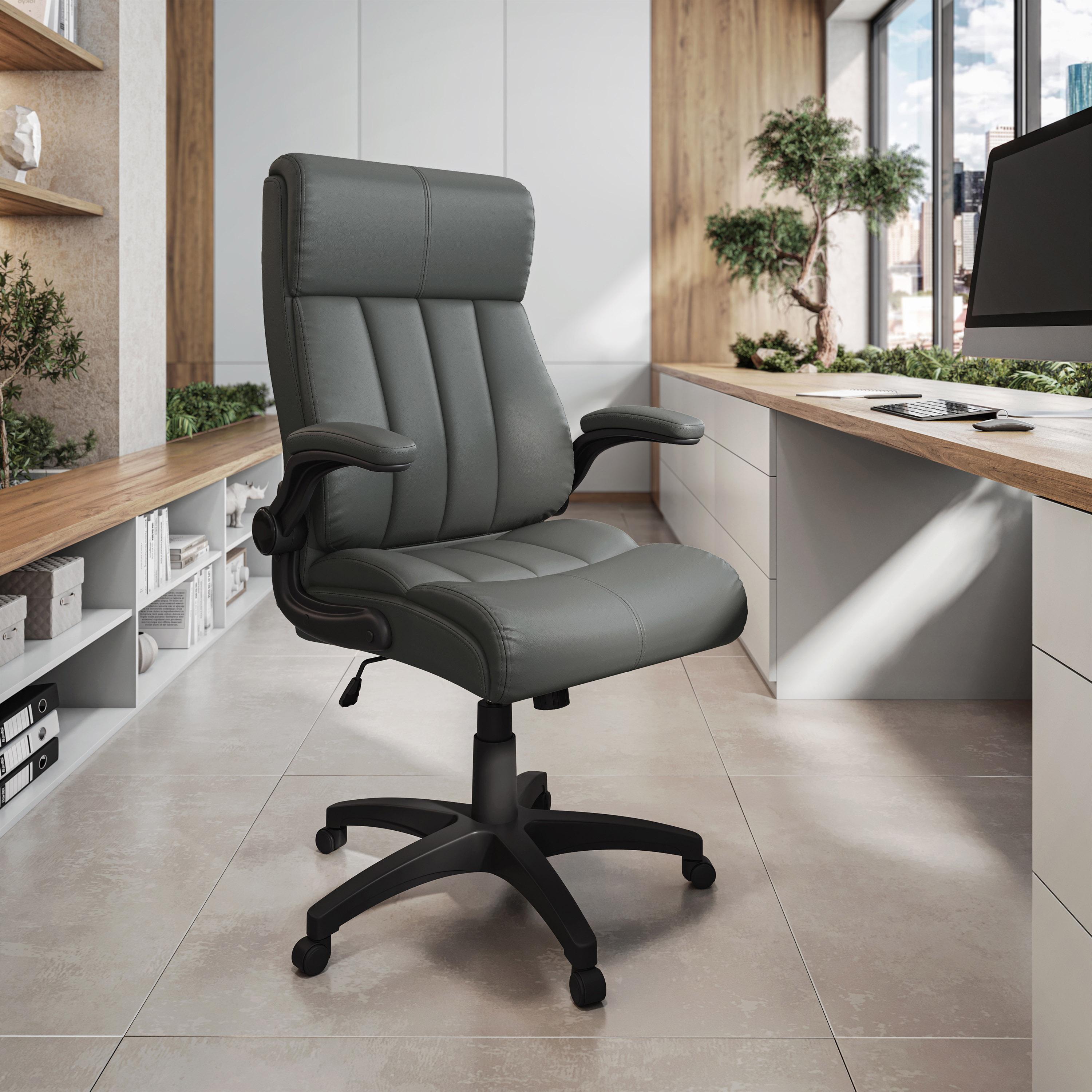 Leather Executive Chair with Ergonomic Curved Back, Versatile Desk Chair for Study Rooms, Conference Rooms, 28.5" L x 28" W x 44.5" H, Gray